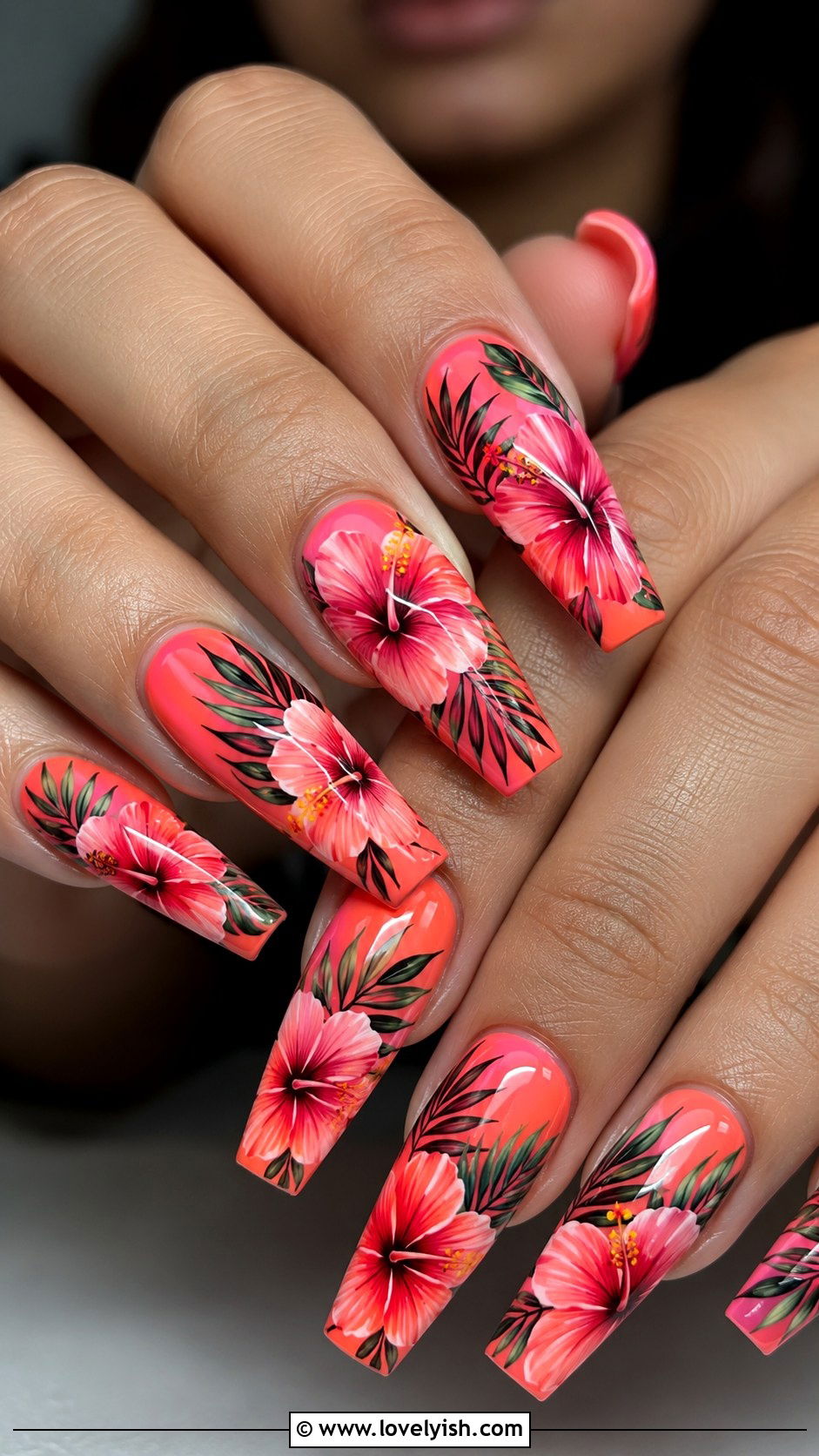 Hibiscus Tropical Nails - 38 flower nail art ideas - 38 flower nail art ideas