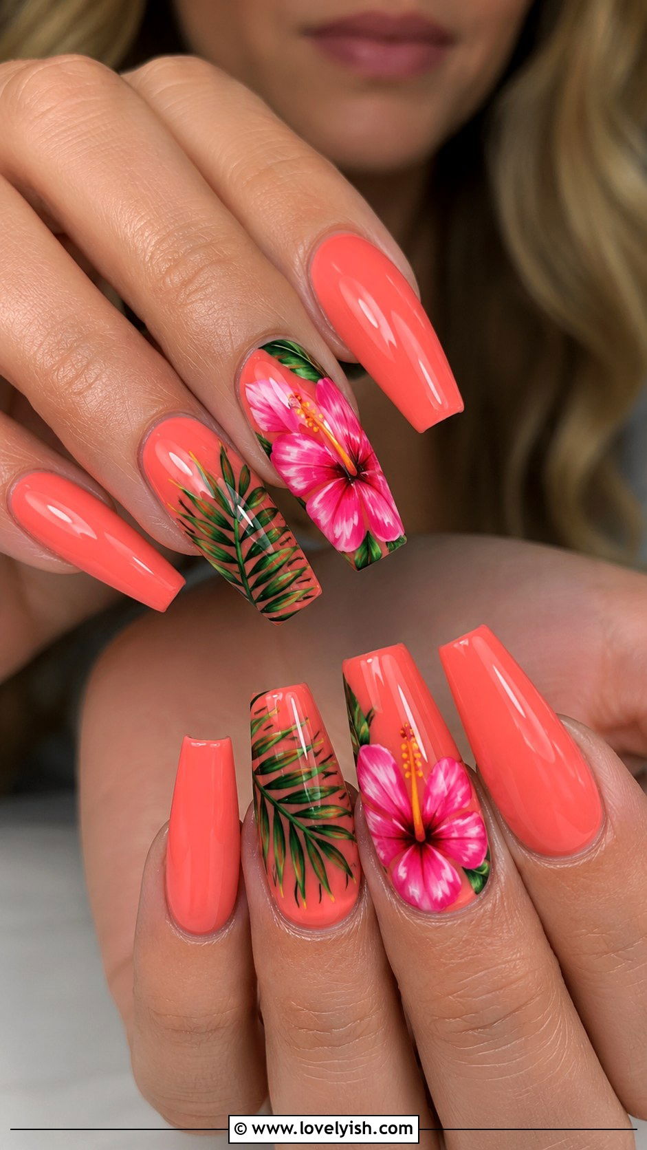 Hibiscus Tropical Nails - 25 flower nails design ideas - 25 flower nails design ideas