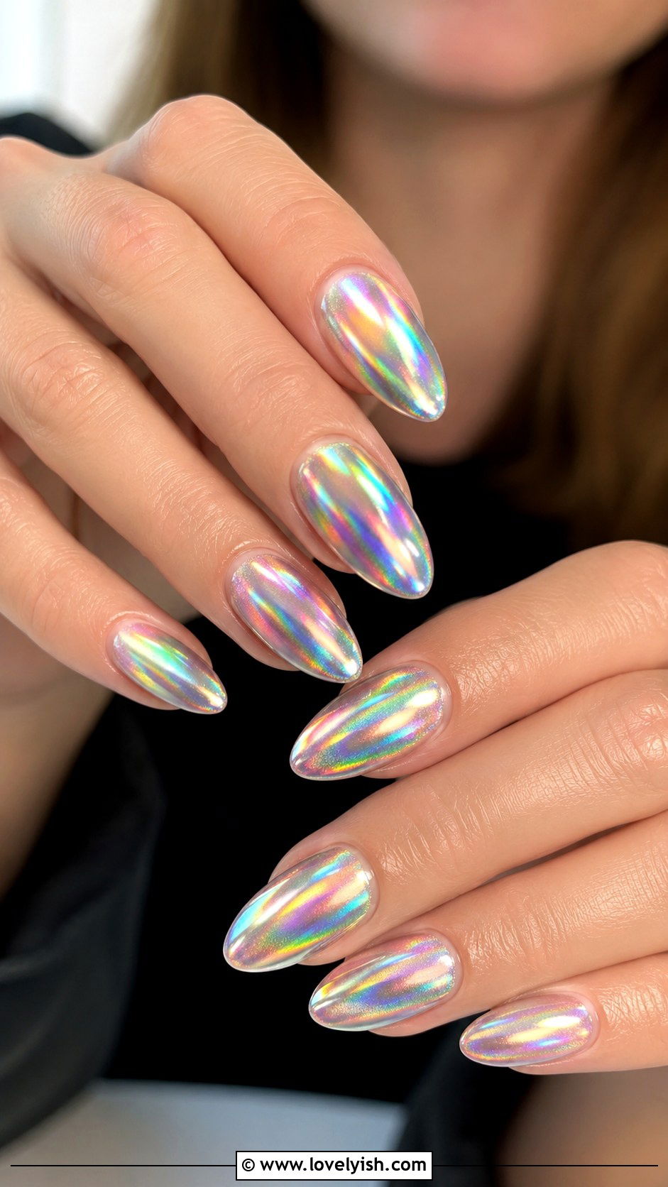Holographic Almond Acrylic Nails - 33 acrylic nail ideas - 33 acrylic nail ideas