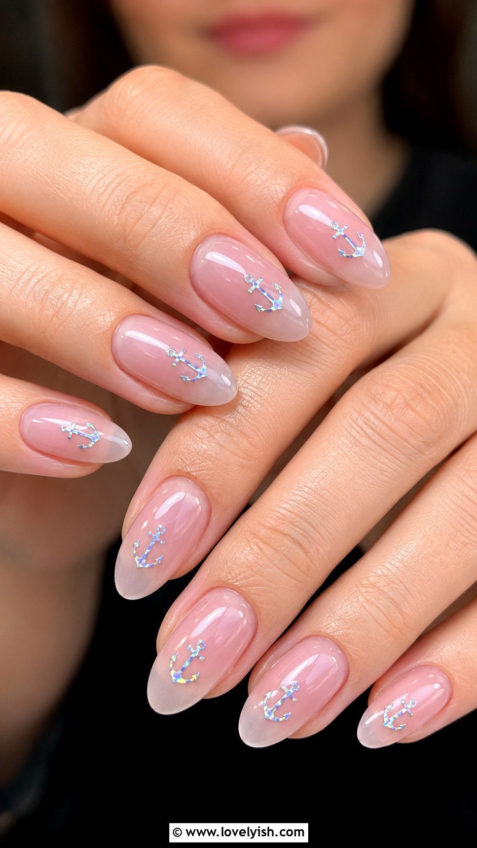 Holographic Anchor on Clear Jelly - 50 anchor nail designs - 50 anchor nail designs