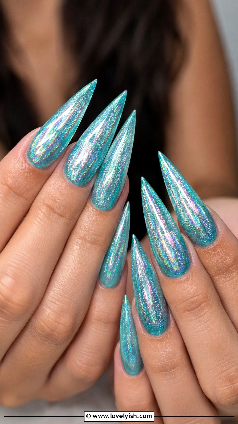 Holographic Aqua Mermaid Nails - 50 mermaid nails - 50 mermaid nails