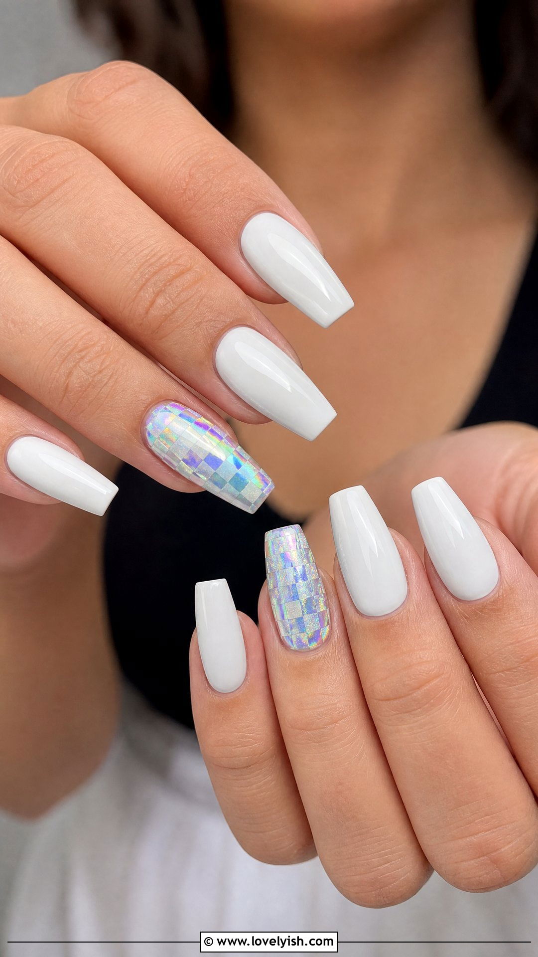Holographic Checkered Accent Nails - 25 checkered nail designs - 25 checkered nail designs