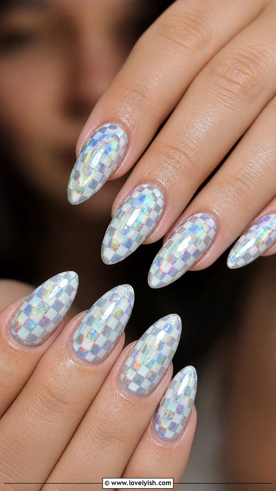 Holographic Checkered Nails - 50 checkered nails - 50 checkered nails