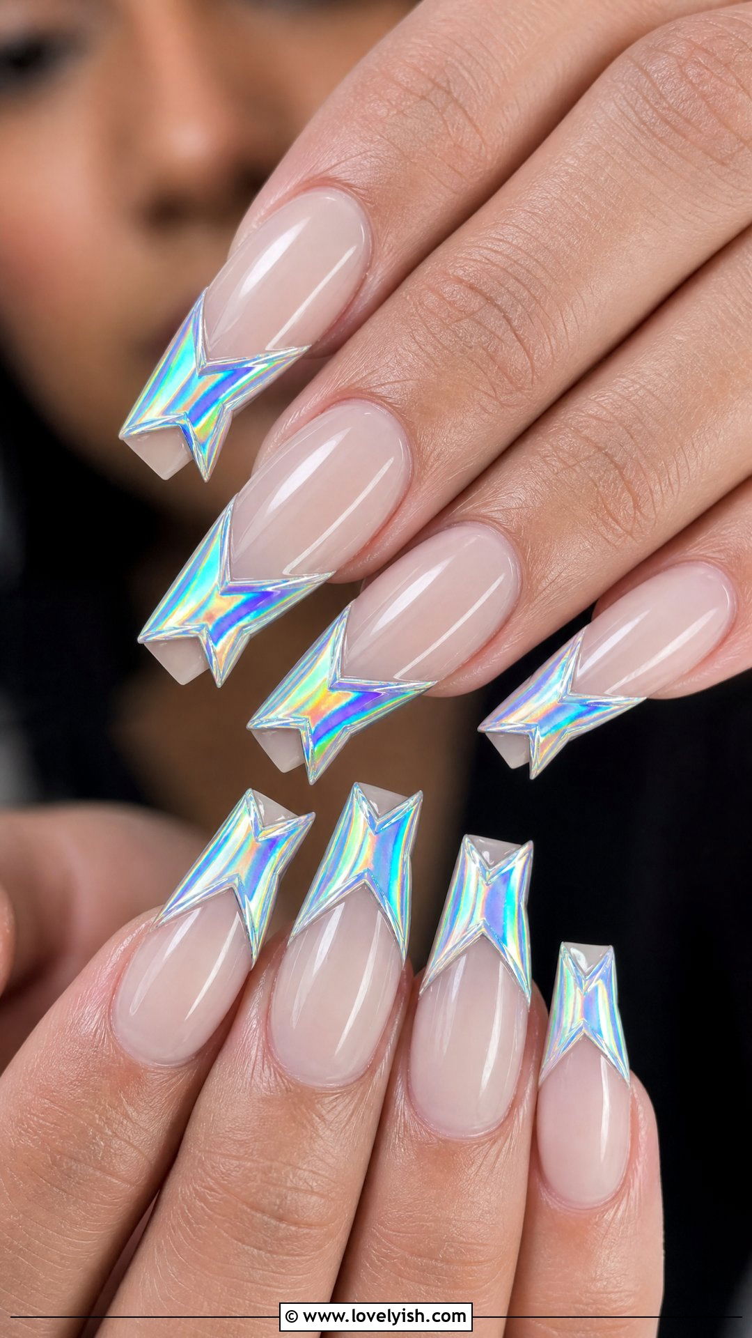 Holographic Chrome Star Tip Nails - 50 star nails - 50 star nails