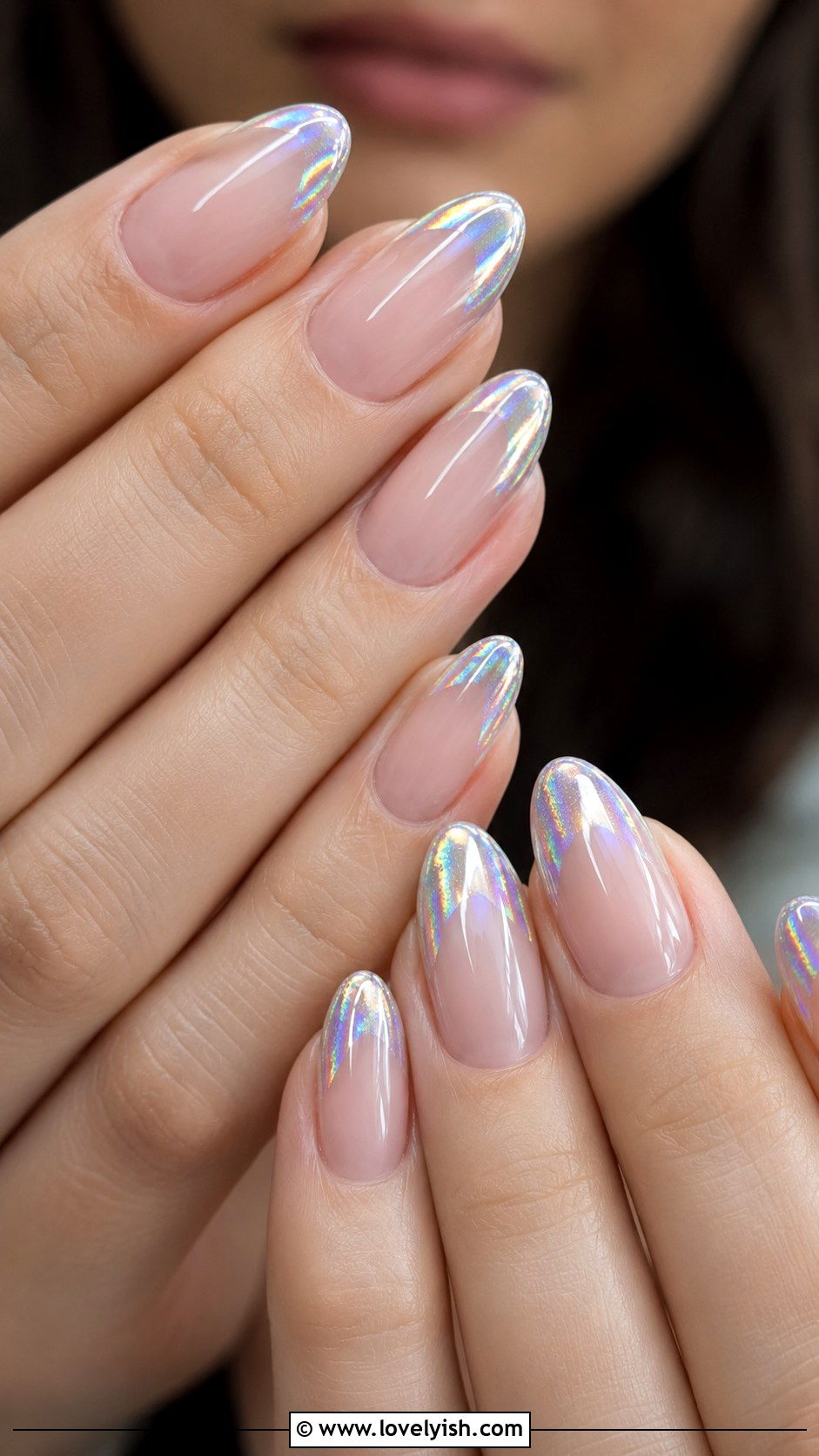 Holographic French Tip Almond Nails - 50 almond french tip nails - 50 almond french tip nails