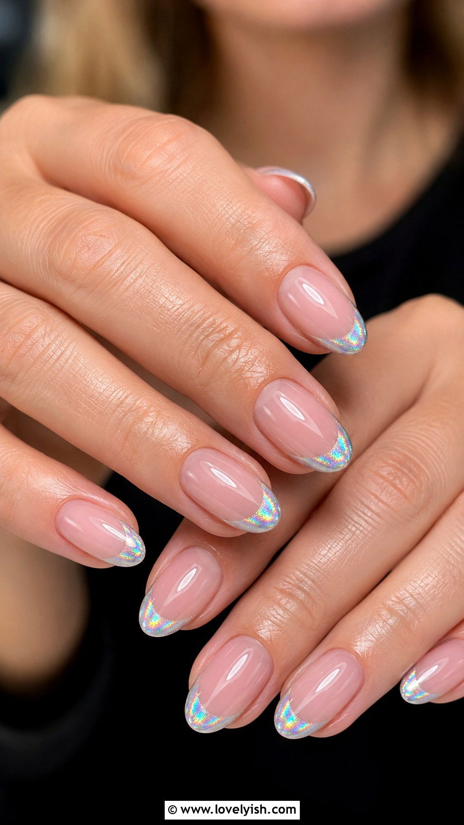 Holographic French Tip Oval Nails - 50 oval nails - 50 oval nails