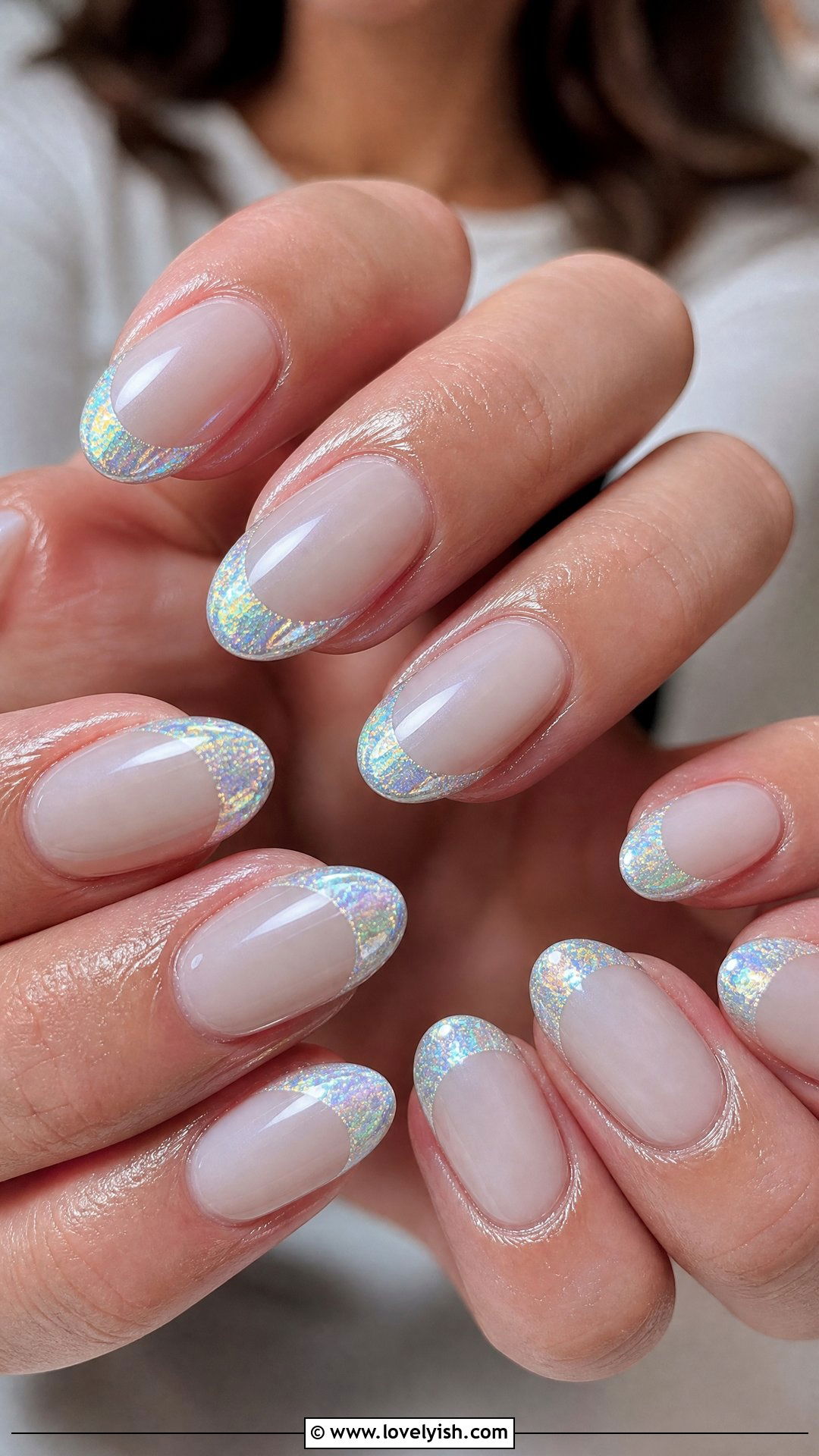 Holographic French Tip Short Nails - 50 short french tip nails - 50 short french tip nails