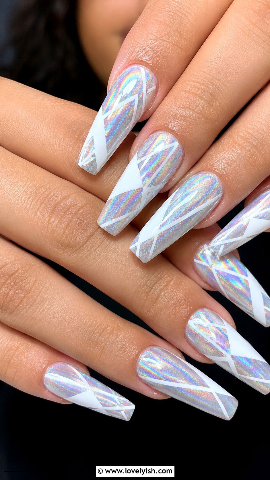 Holographic Geometric Nails - 25 geometric nail designs - 25 geometric nail designs