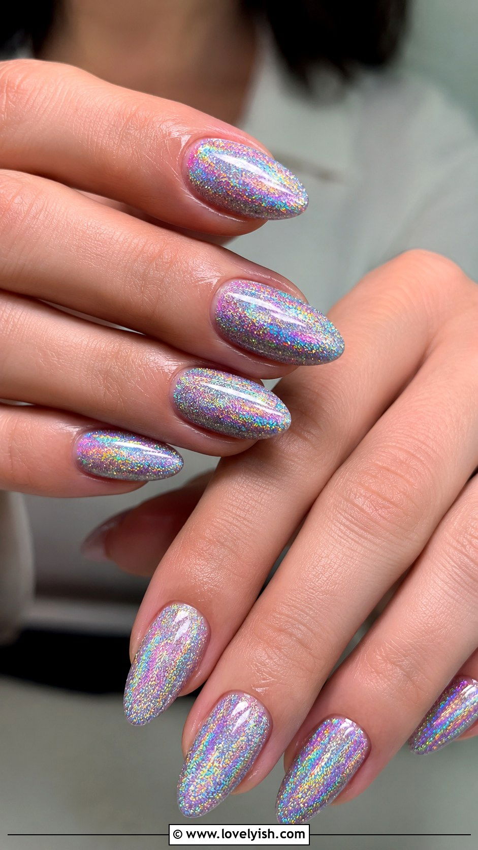Holographic Glitter Almond Nails - 50 glitter nails - 50 glitter nails