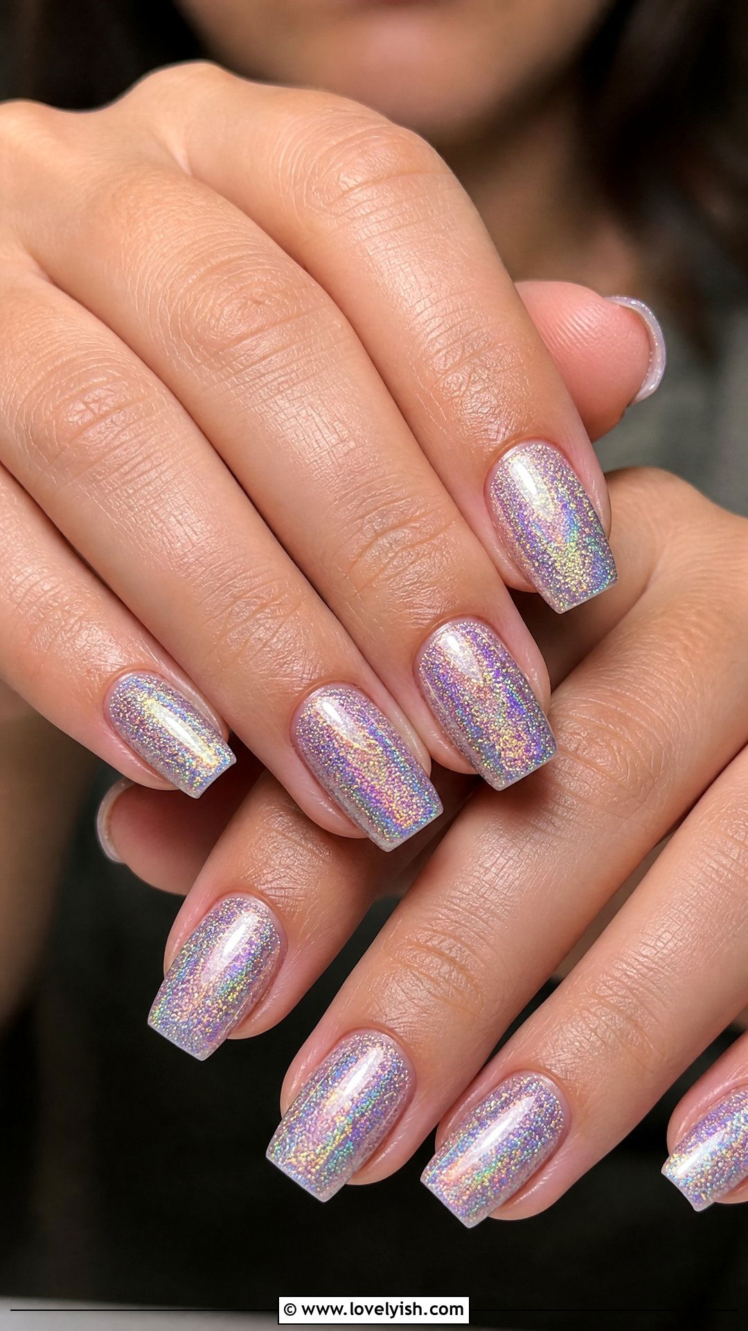 Holographic Glitter Short Coffin Nails - 50 short coffin nails - 50 short coffin nails