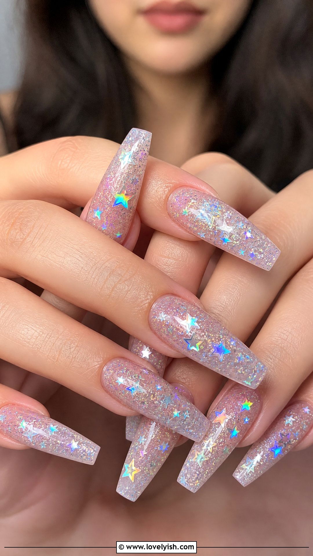 Holographic Glitter Star Nails - 50 star nails - 50 star nails
