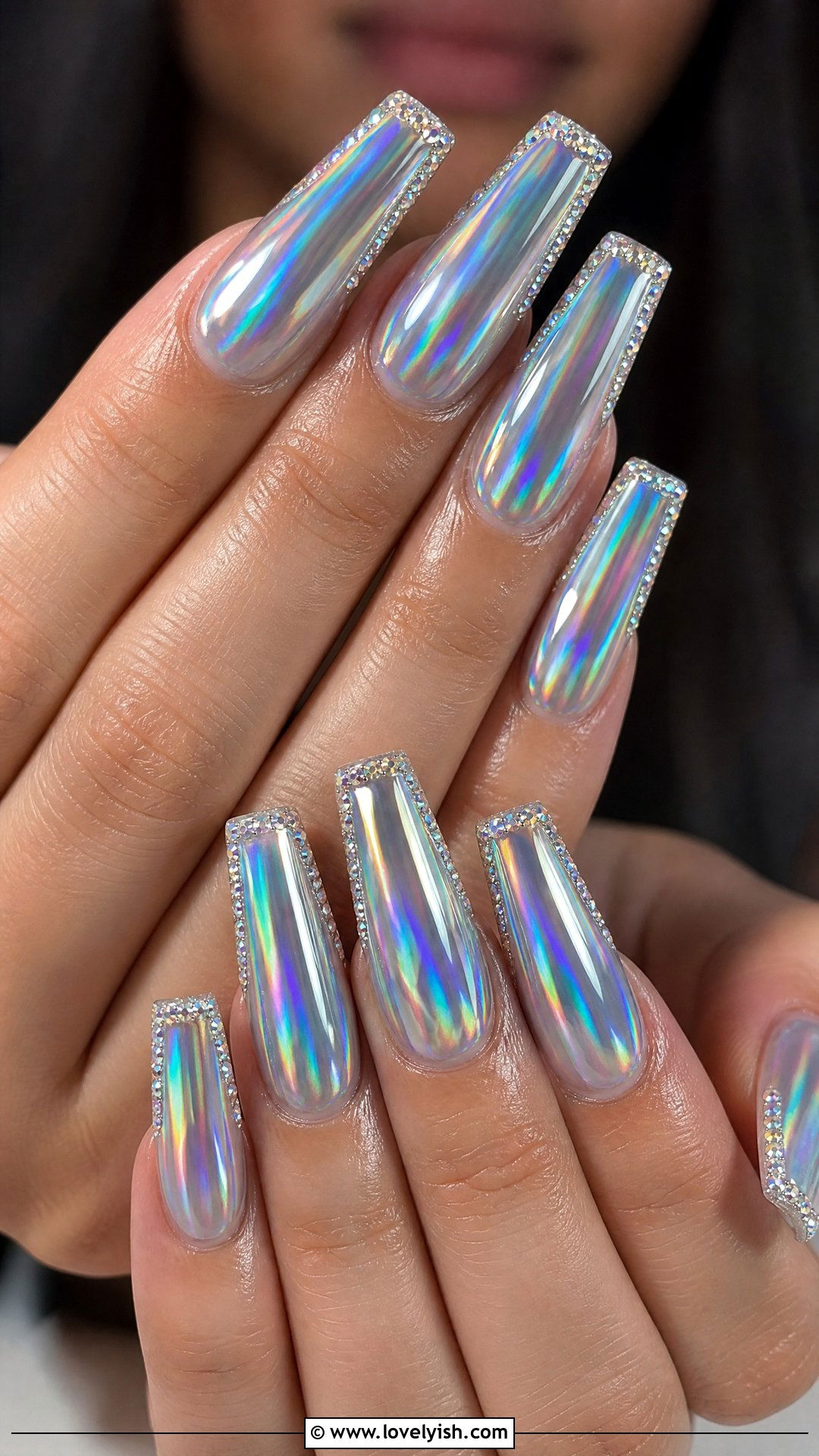 Holographic Nails With Diamond Edge - 30 nail designs with diamonds - 30 nail designs with diamonds