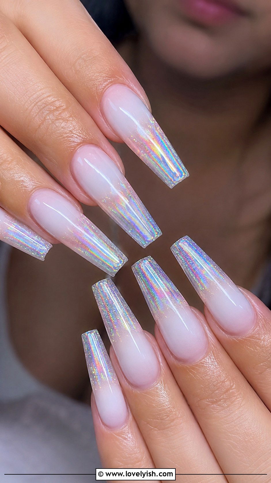 Holographic Ombre French Tip Nails - 50 ombre french nails - 50 ombre french nails