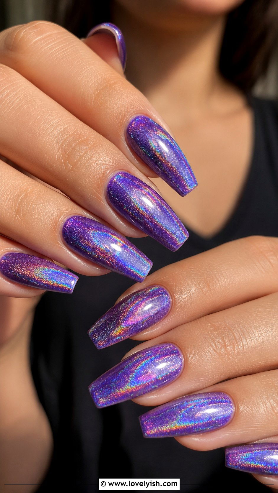 Holographic Purple Nails - 33 purple nail design ideas
