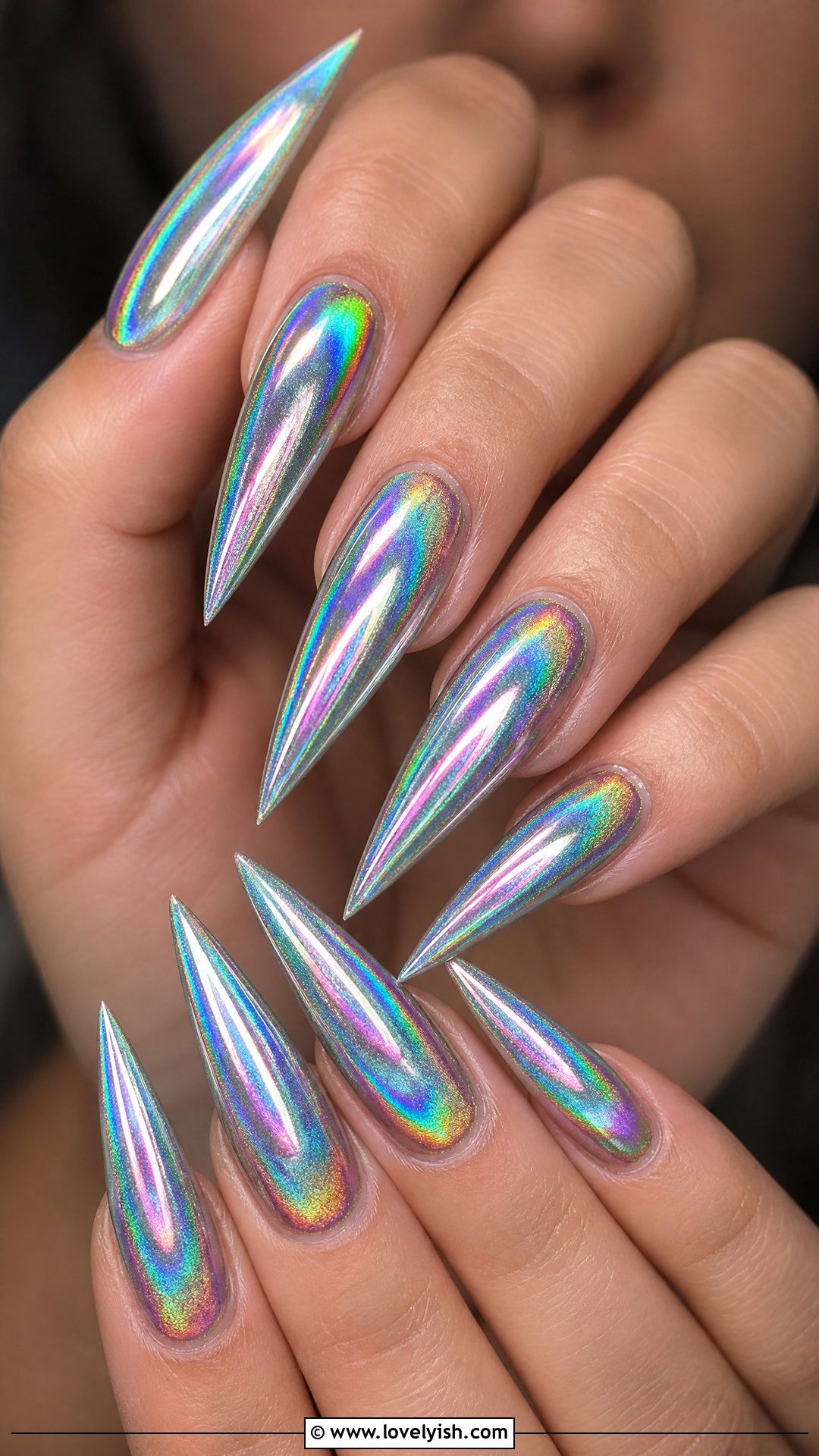Holographic Rainbow Long Stiletto Nails - 50 long stiletto nails - 50 long stiletto nails
