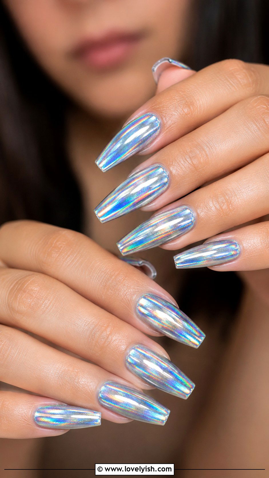 Holographic Silver Chrome Nails - 40 nail design summer - 40 nail design summer