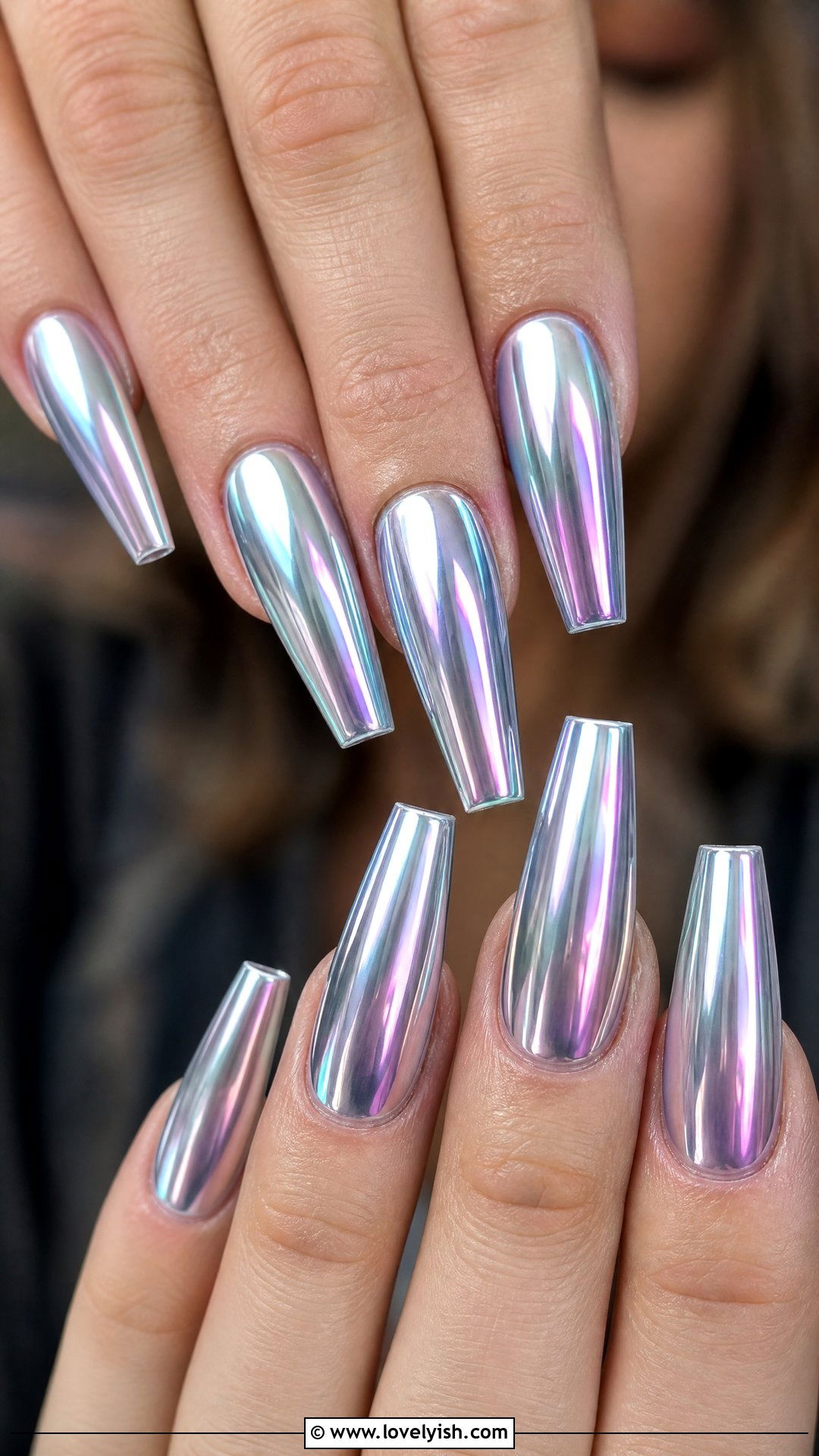 Holographic Silver Chrome Nails - 44 nails designs - 44 nails designs
