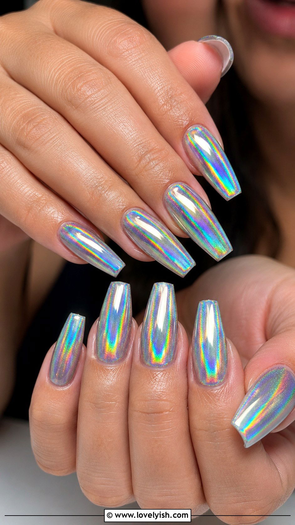 Holographic Silver Chrome Nails - 50 tumblr nail designs - 50 tumblr nail designs