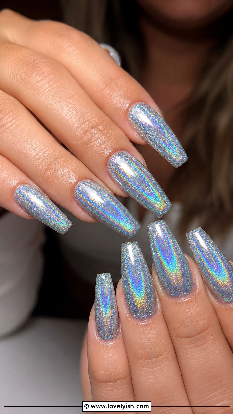 Holographic Silver Nails - 35 nail art design ideas - 35 nail art design ideas