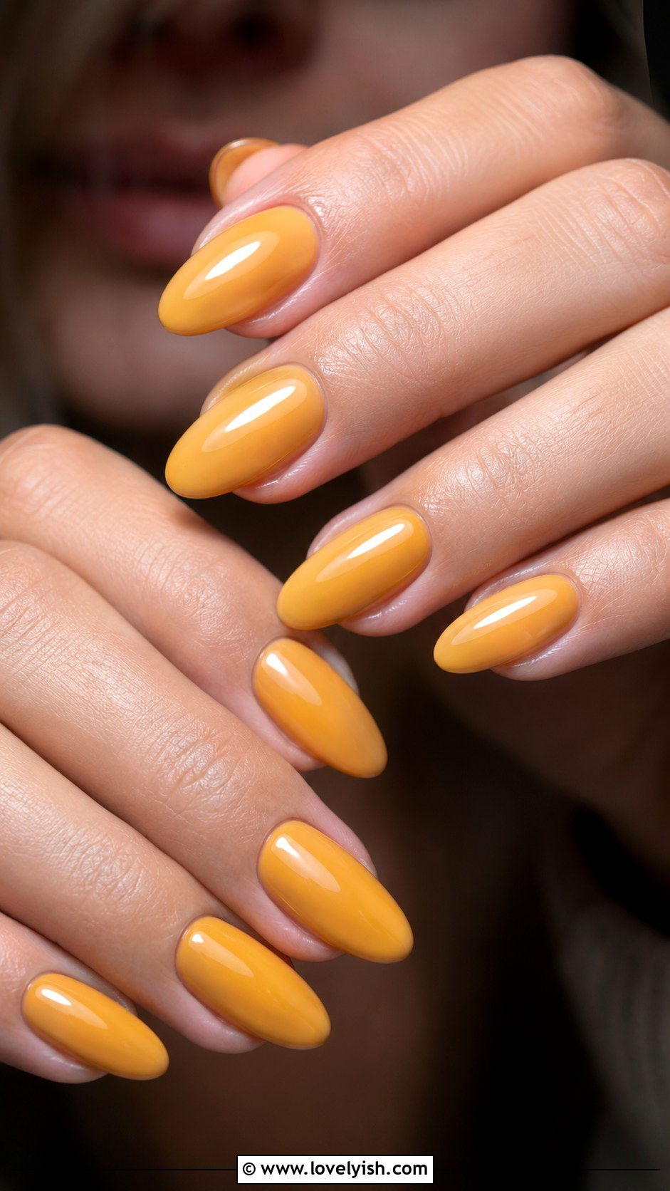 Honey Yellow Glossy Nails - 50 april nail designs - 50 april nail designs