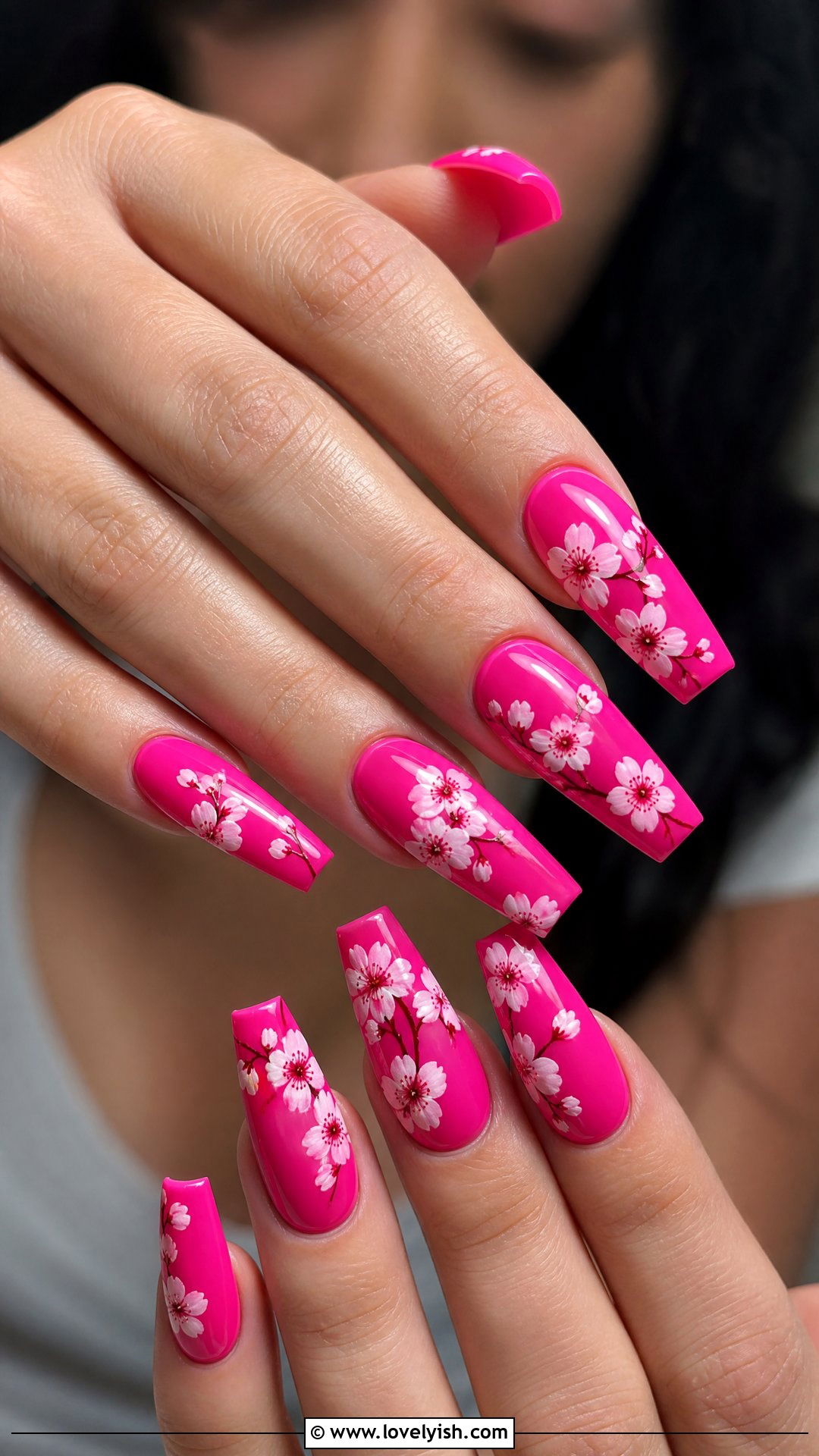Hot Pink Cherry Blossom Nails - 50 cherry blossom nails - 50 cherry blossom nails