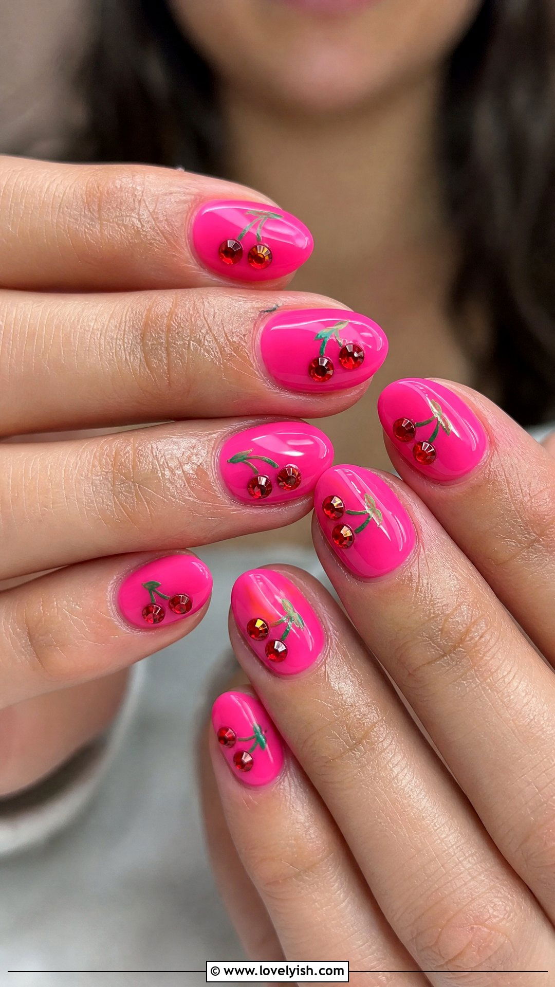 Hot Pink Cherry Nails - 50 crazy nail designs - 50 crazy nail designs