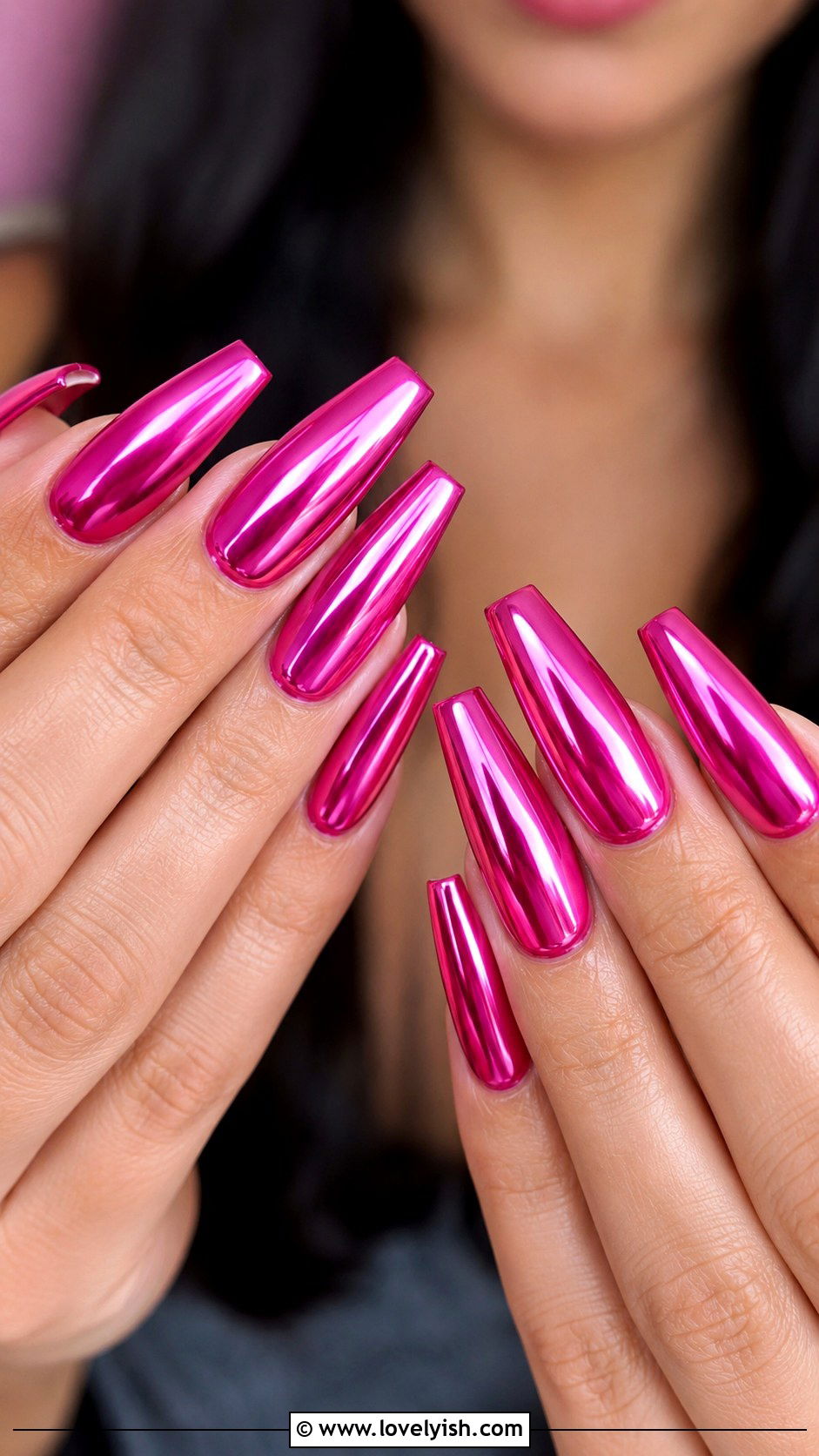 Hot Pink Chrome Coffin Nails - 50 pink chrome nails - 50 pink chrome nails