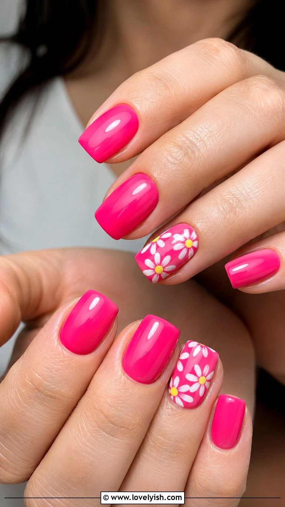Hot Pink Daisy Nails - 25 hot pink nail designs - 25 hot pink nail designs
