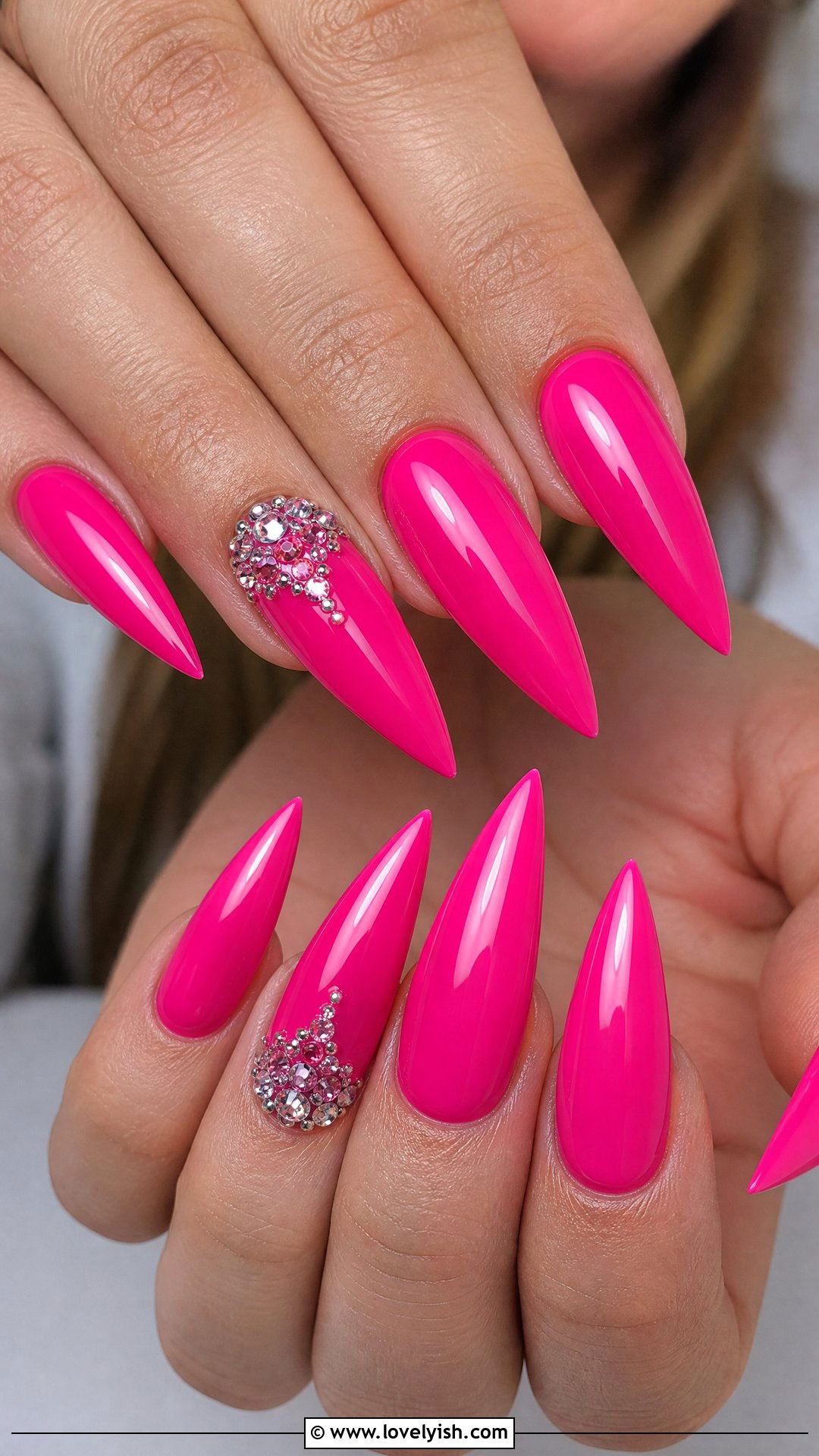 Hot Pink Diamond Nails - 50 diamond nails - 50 diamond nails