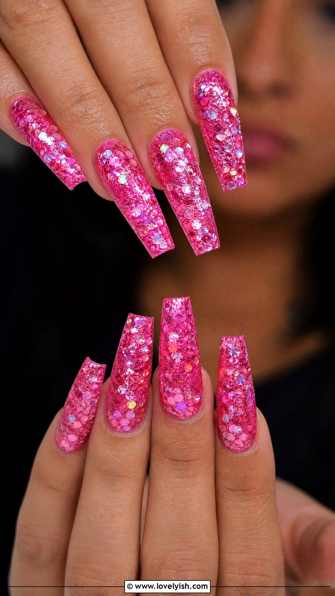 Hot Pink Disco Sparkle Nails - 50 sparkly nails - 50 sparkly nails