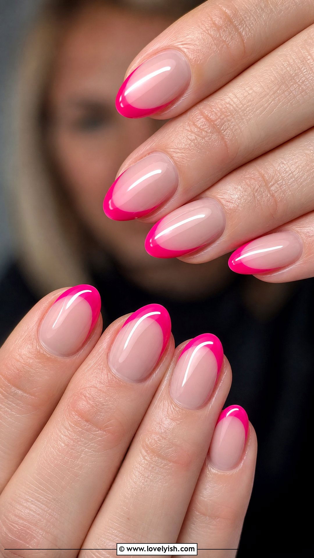 Hot Pink French Tip Almond Nails - 50 almond french tip nails - 50 almond french tip nails