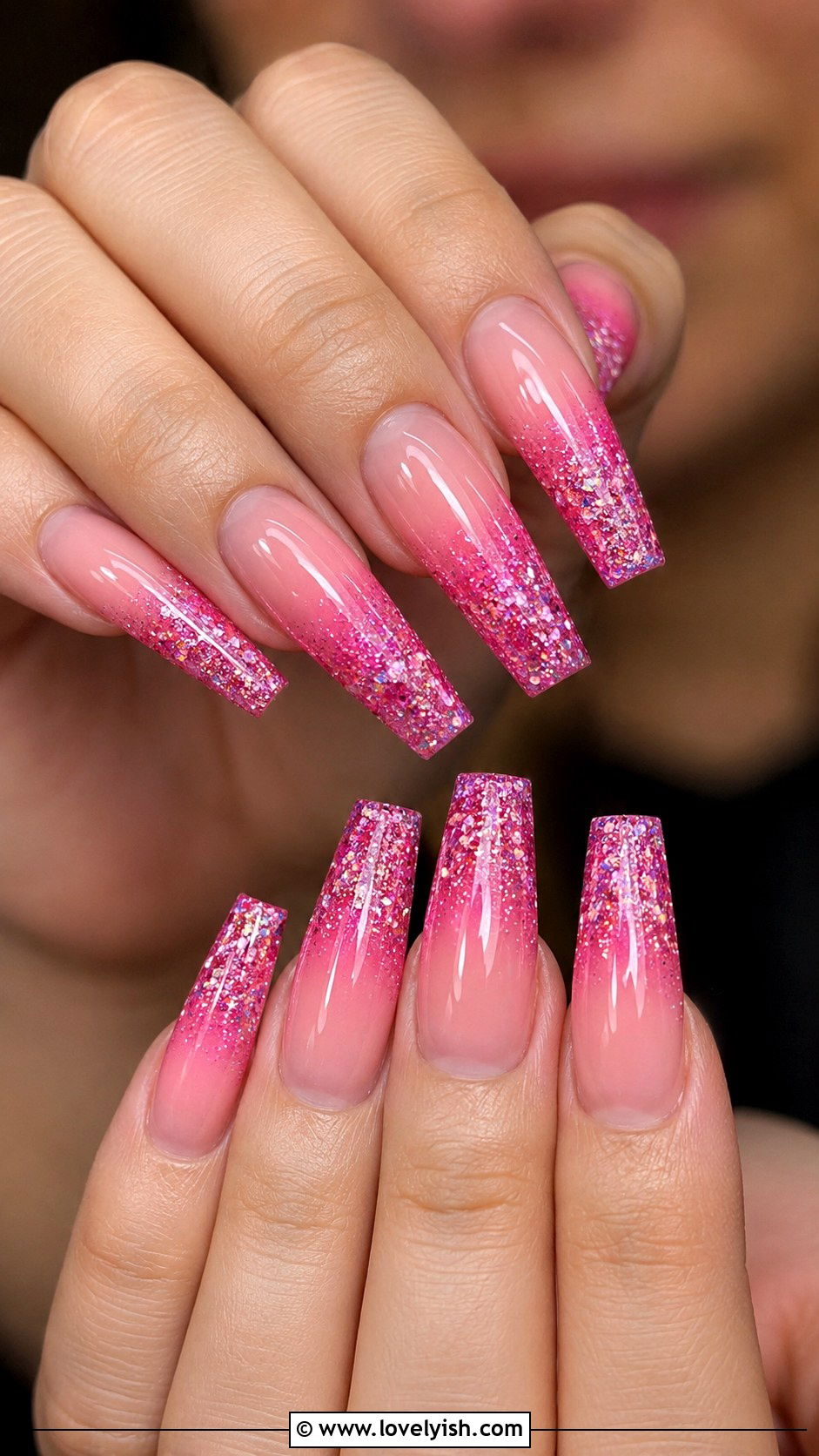 Hot Pink Glitter Ombre Nails - 40 nail design template - 40 nail design template