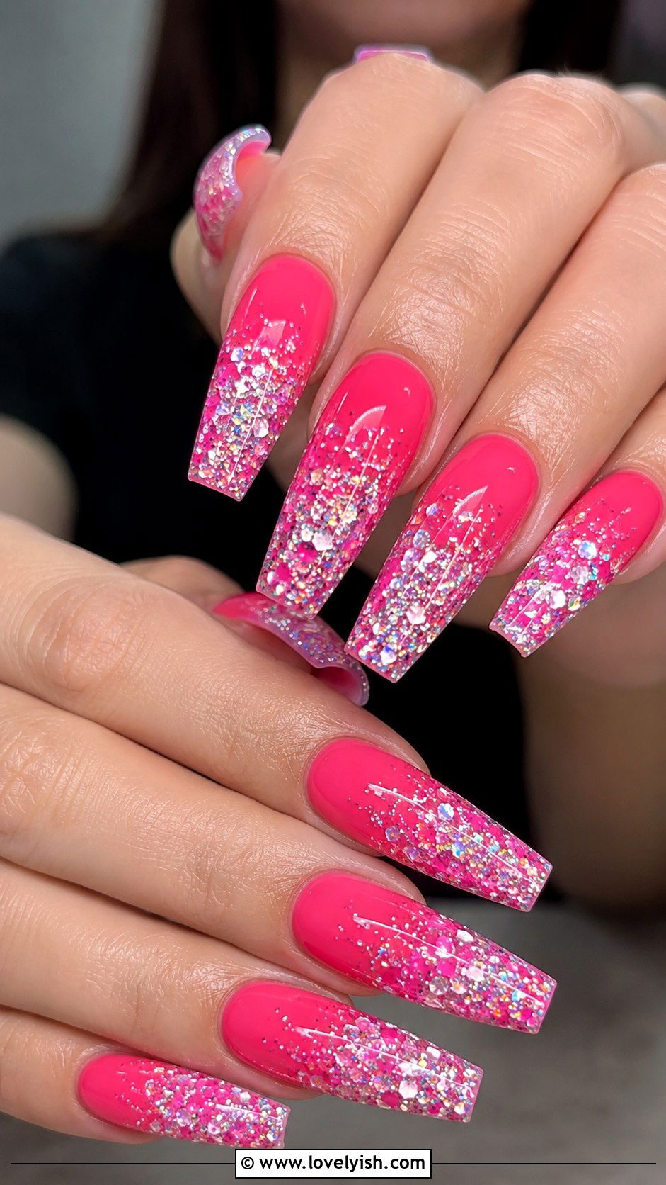 Hot Pink Glitter Ombre Nails - 25 hot pink nail designs - 25 hot pink nail designs