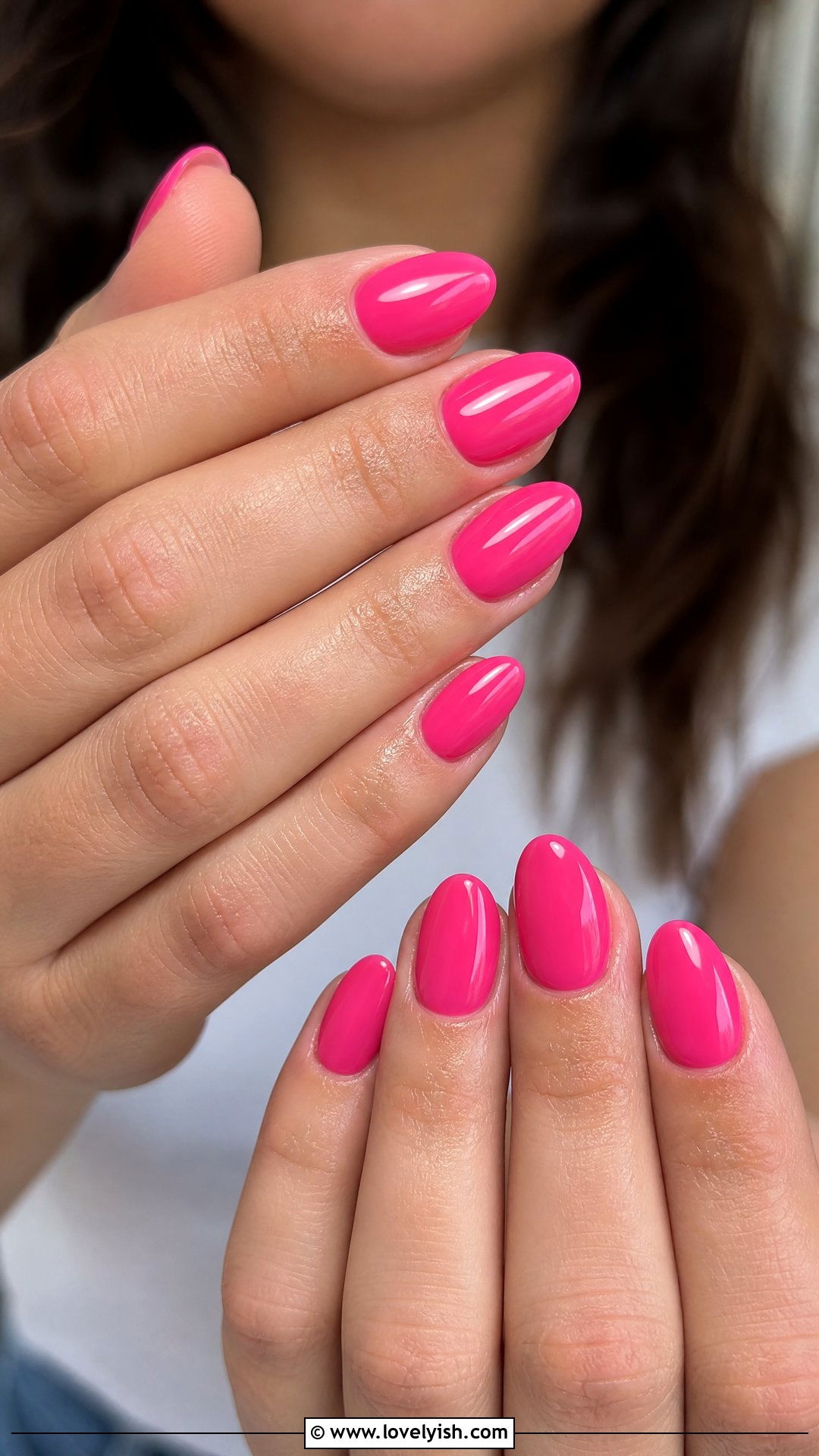 Hot Pink Glossy Almond Nails - 25 almond nail designs - 25 almond nail designs