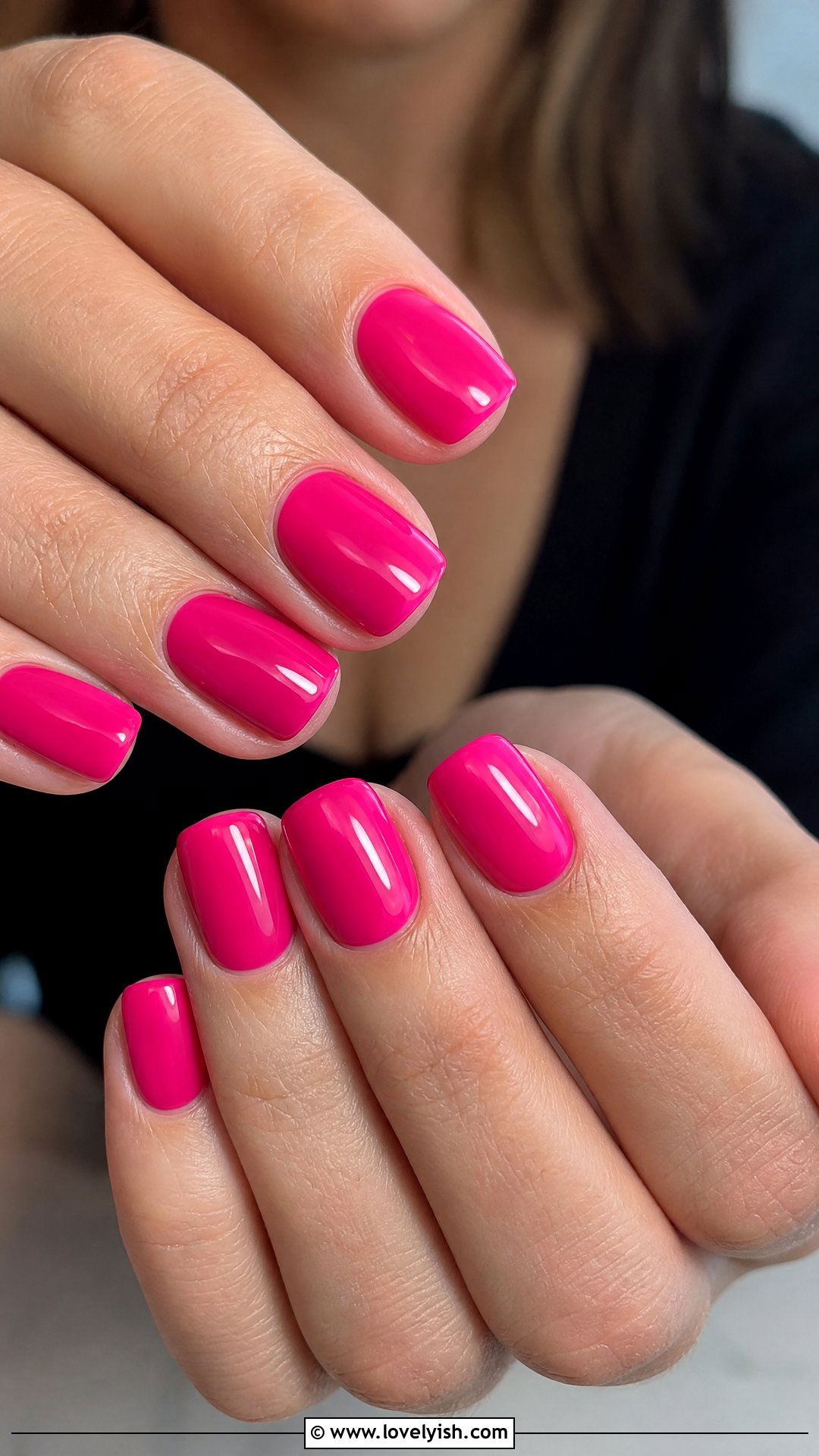 Hot Pink Glossy Short Nails - 50 short pink nail designs - 50 short pink nail designs