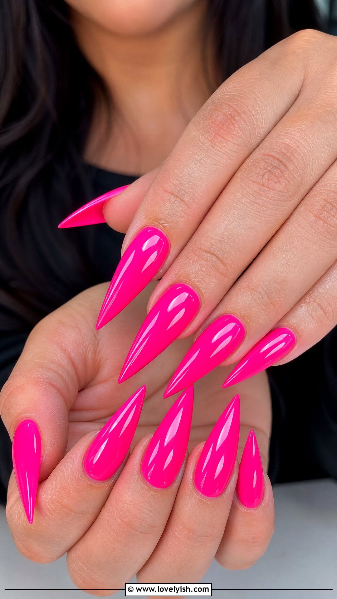 Hot Pink Glossy Stiletto Nails - 28 nail designs for long nails - 28 nail designs for long nails