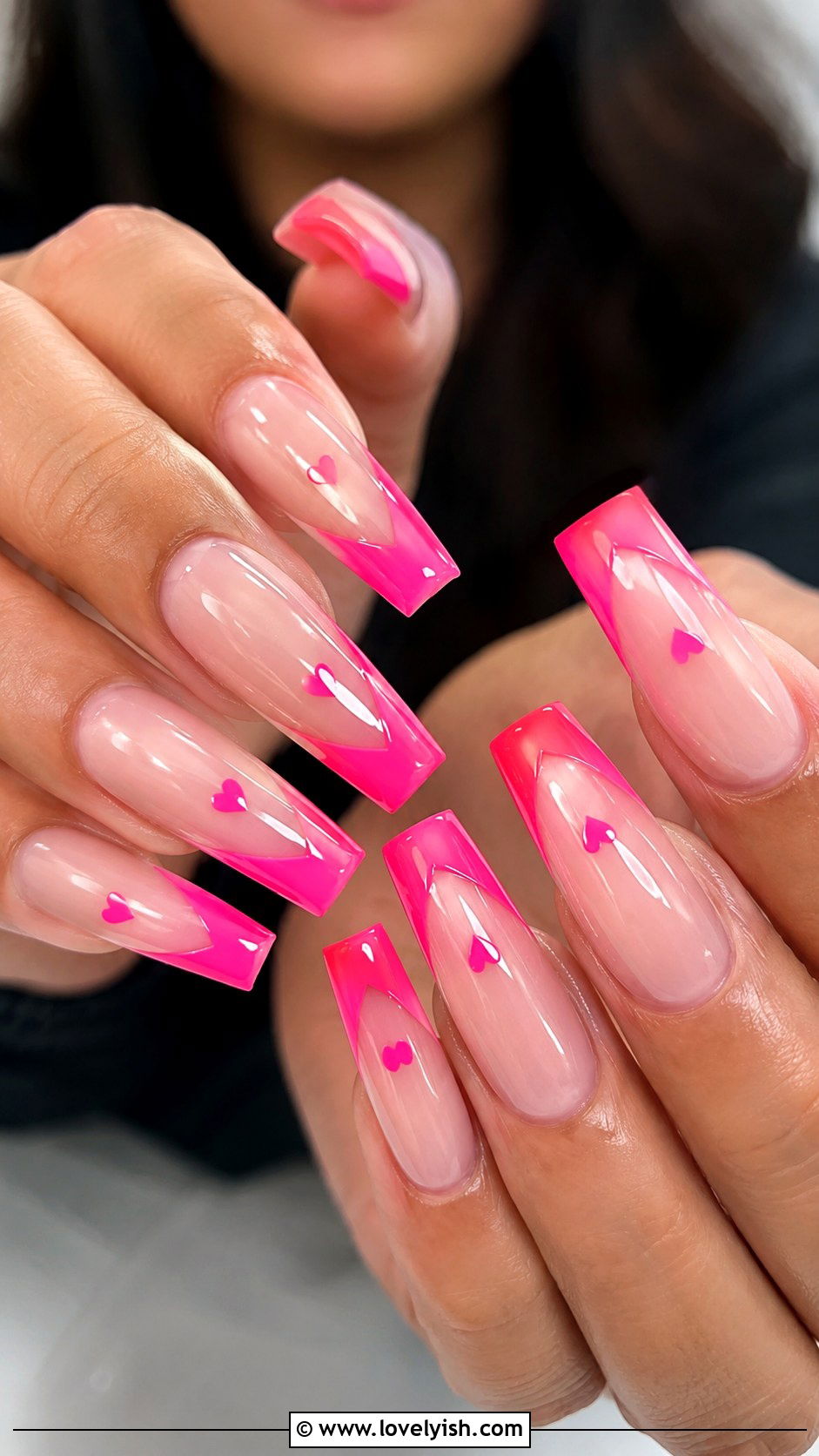 Hot Pink Heart French Tip Nails - 50 preppy nails - 50 preppy nails