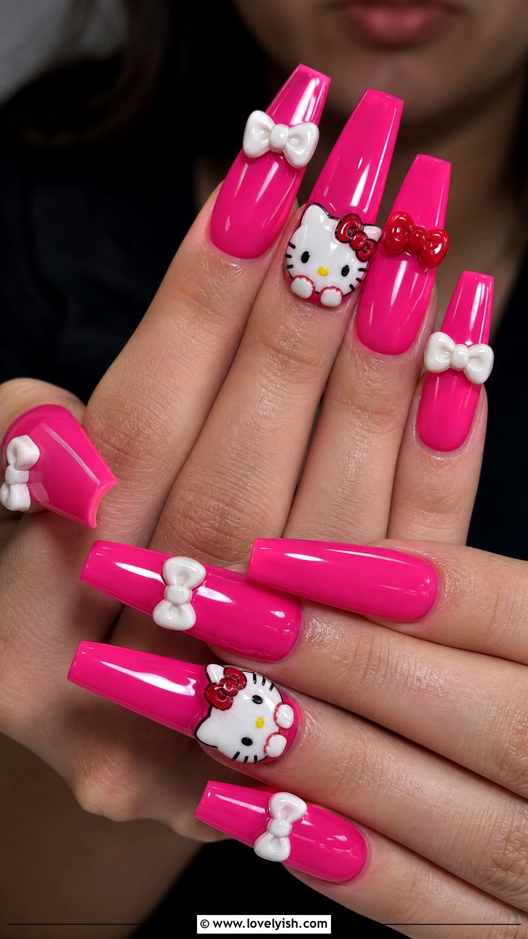 Hot Pink Hello Kitty Nails With Bows - 25 hello kitty nail designs - 25 hello kitty nail designs