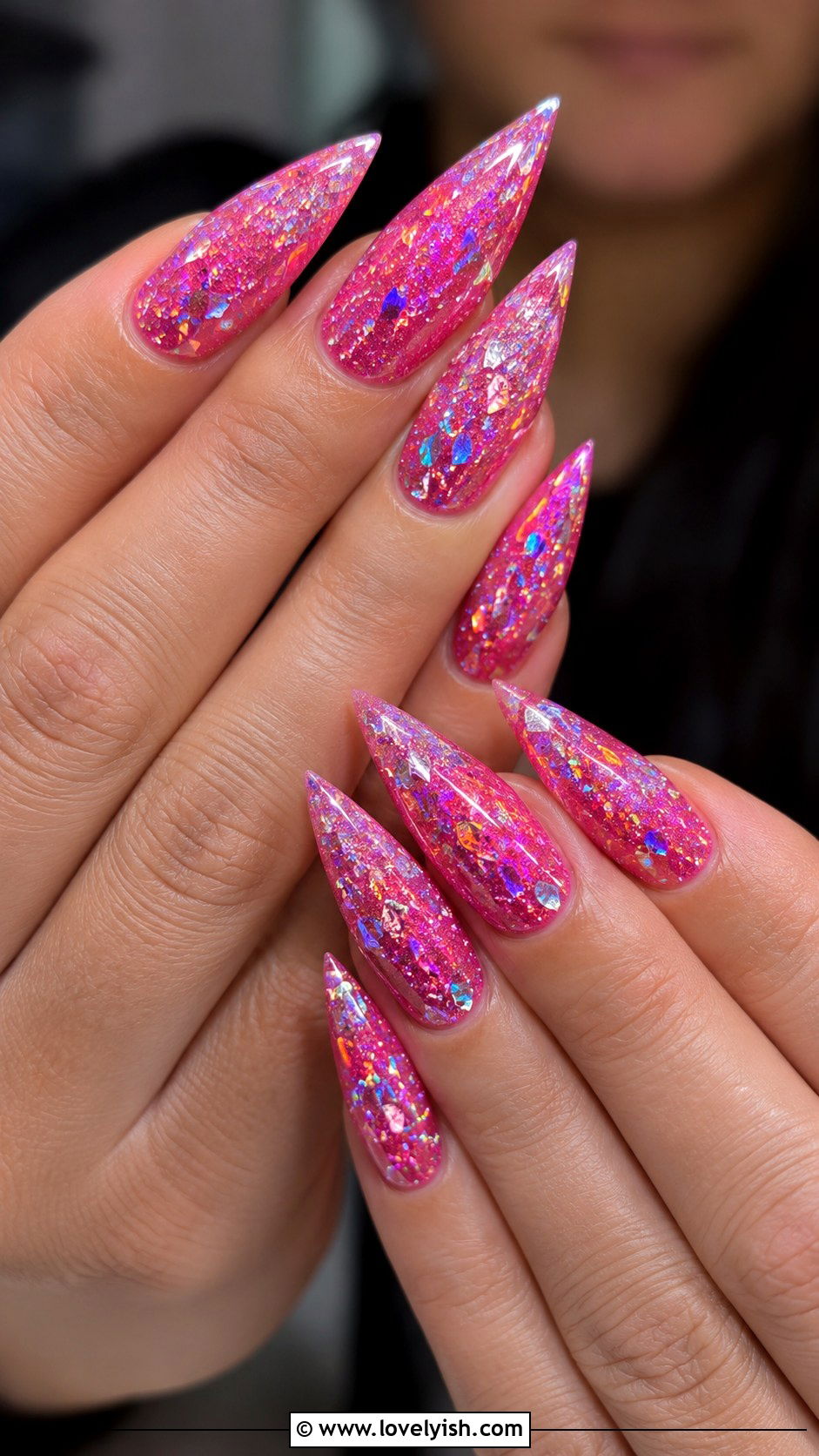 Hot Pink Holographic Glitter Nails - 25 hot pink nail designs - 25 hot pink nail designs