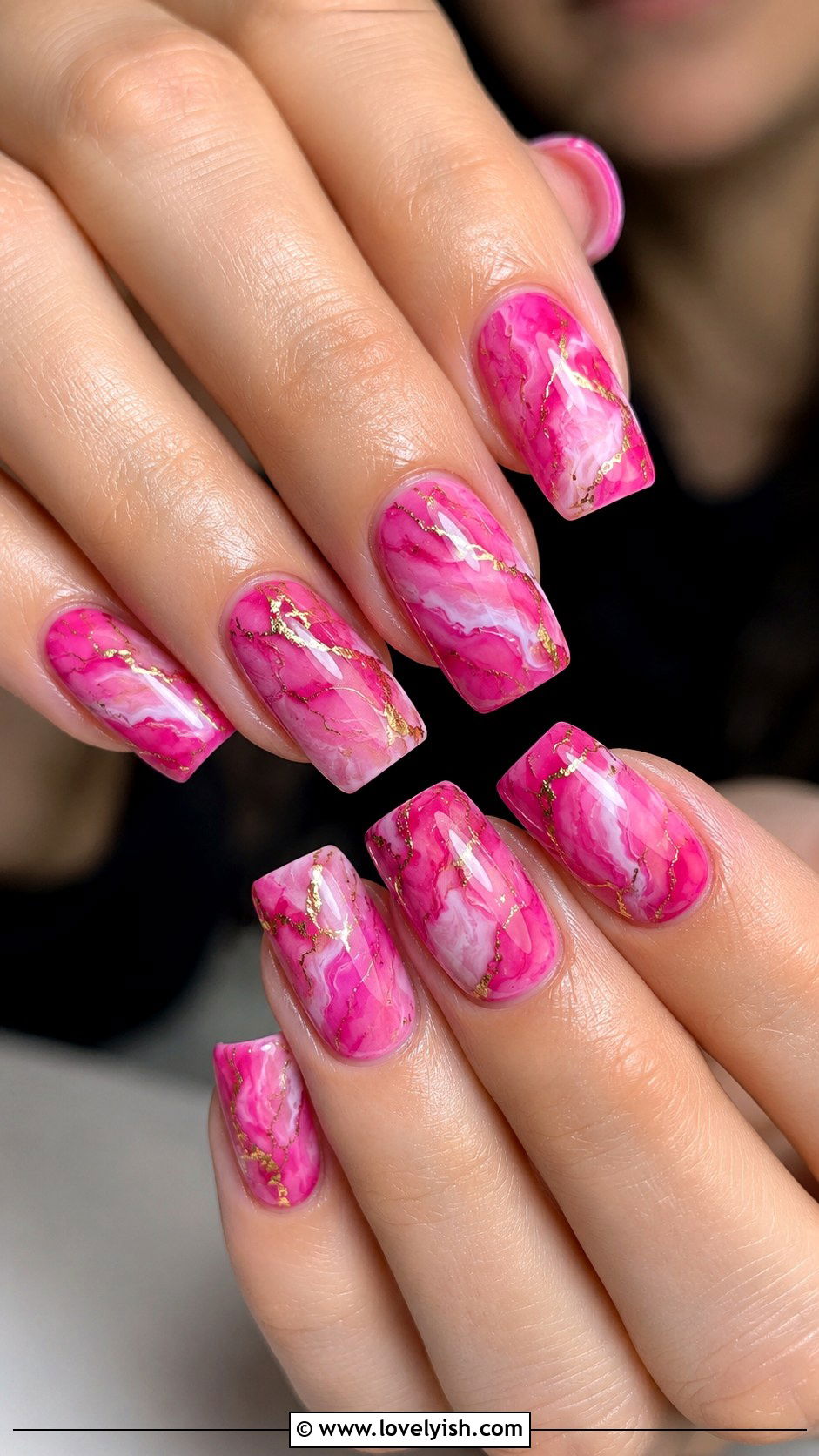 Hot Pink Marble Swirl Nails - 25 hot pink nail designs - 25 hot pink nail designs