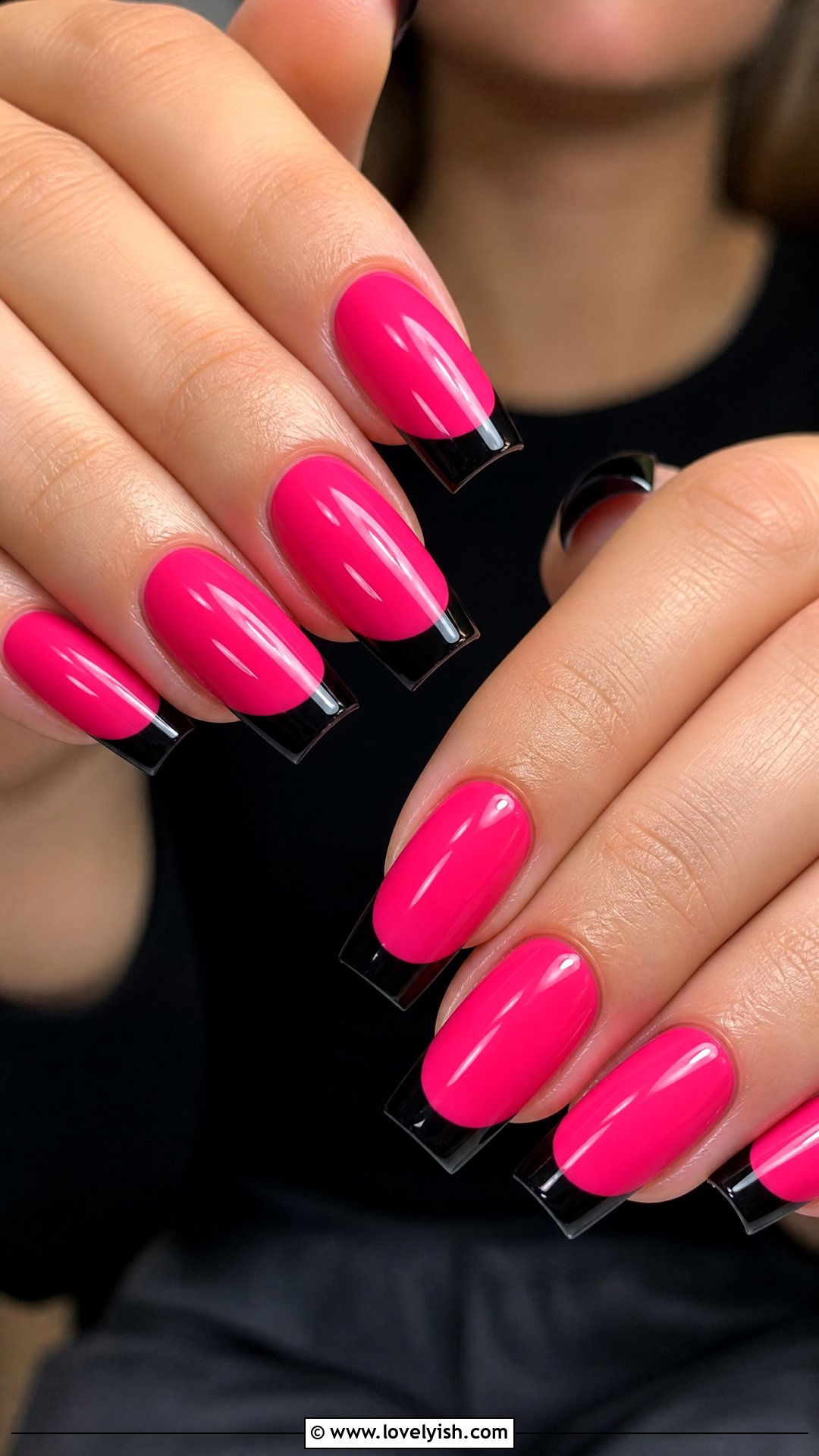 Hot Pink Nails with Black French Tips - 50 pink and black nails - 50 pink and black nails