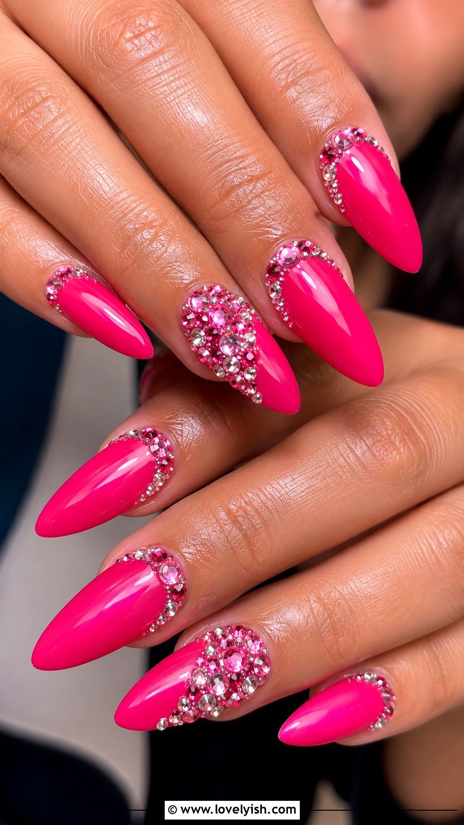 Hot Pink Rhinestone Nails - 25 hot pink nail designs - 25 hot pink nail designs