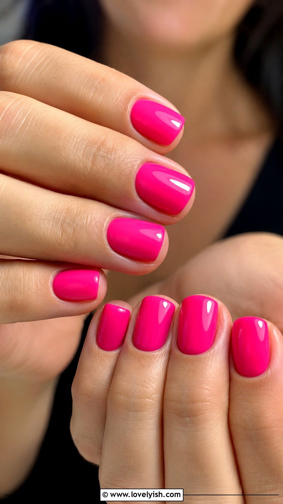 Hot Pink Solid Glossy Nails - 46 easy nail designs - 46 easy nail designs