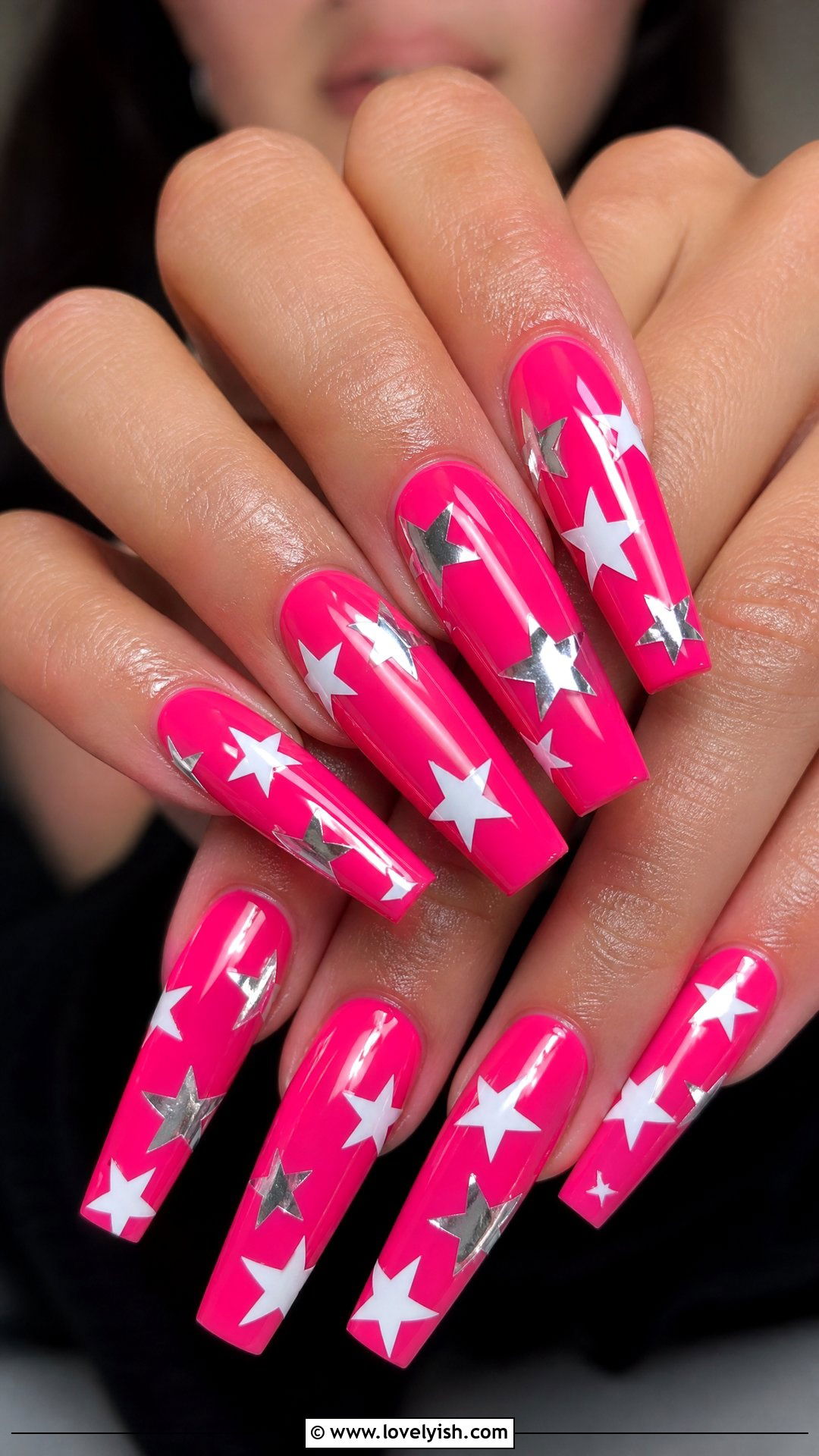 Hot Pink Y2K Star Nails - 50 star nails - 50 star nails