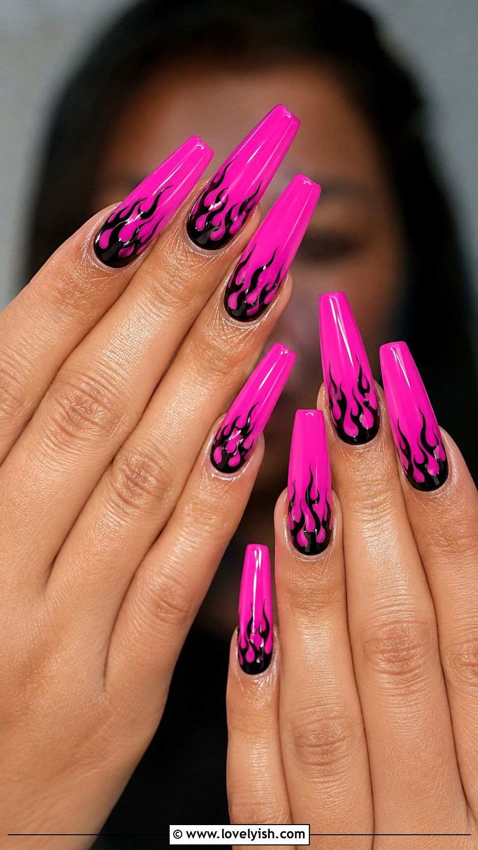 Hot Pink and Black Flame Nails - 25 hot pink nail designs - 25 hot pink nail designs