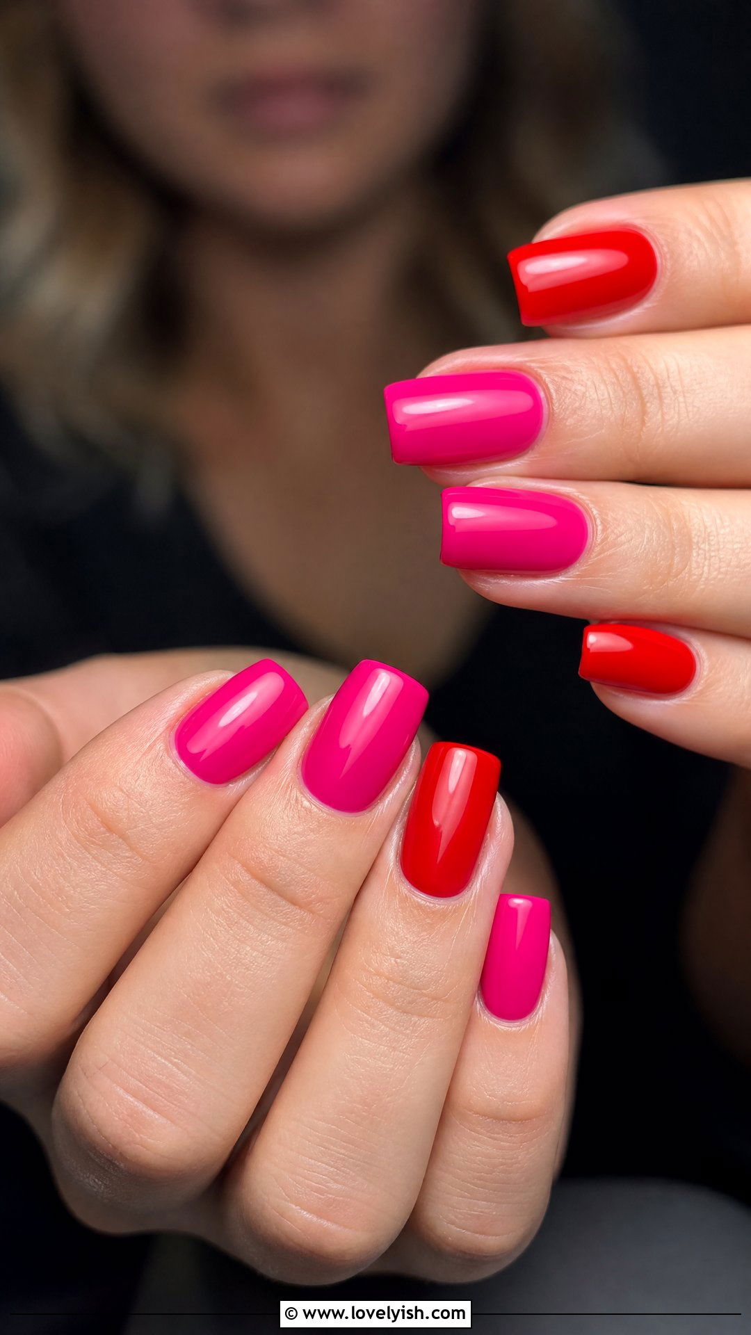 Hot Pink and Cherry Red Color Block - 50 red and pink nail designs - 50 red and pink nail designs