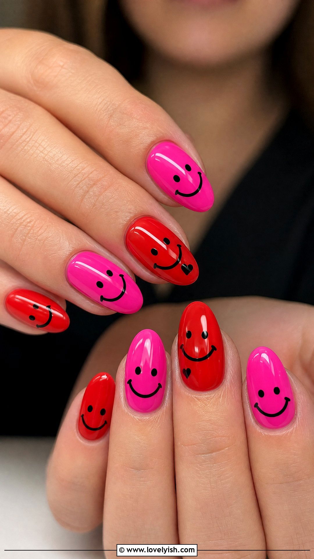 Hot Pink and Red Smiley Face Nails - 50 smiley face nails - 50 smiley face nails