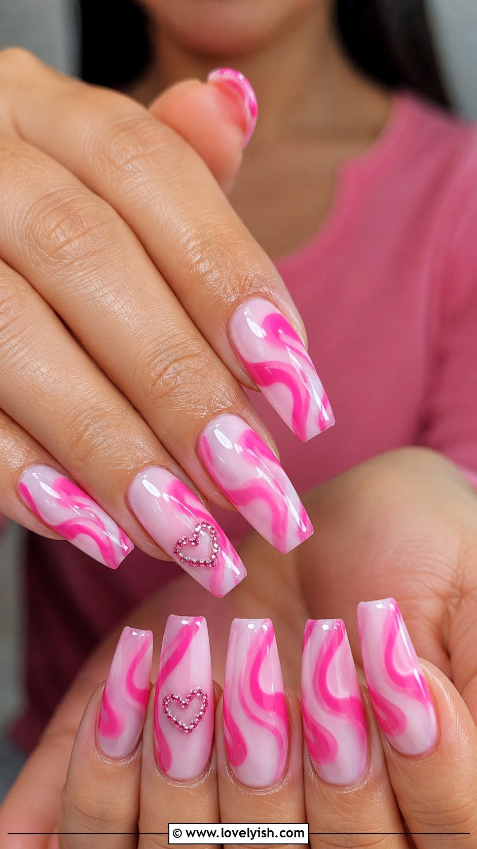 Hot Pink and White Barbie Swirl Nails - 50 swirl nails - 50 swirl nails