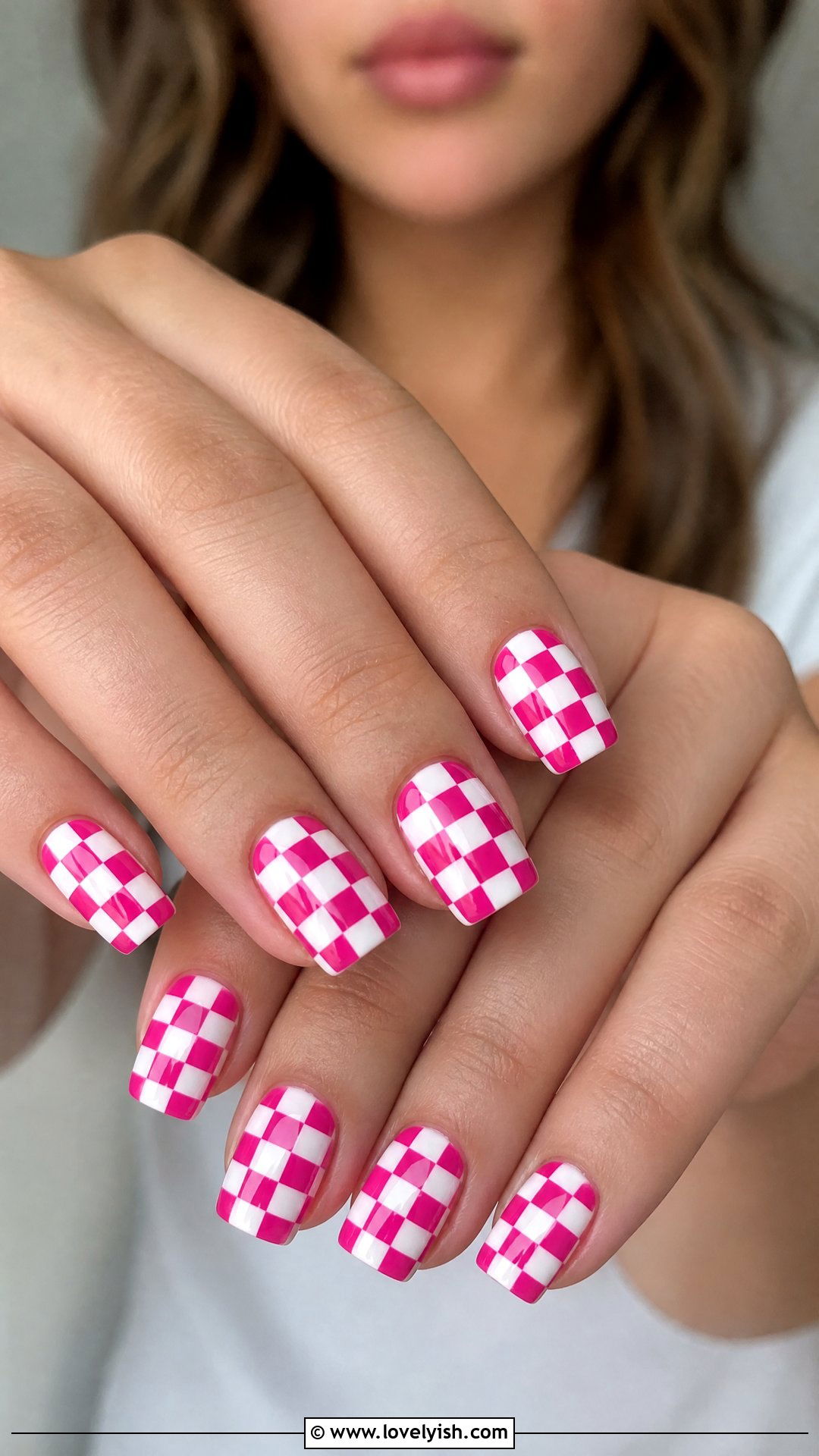 Hot Pink and White Checkered Nails - 25 checkered nail designs - 25 checkered nail designs