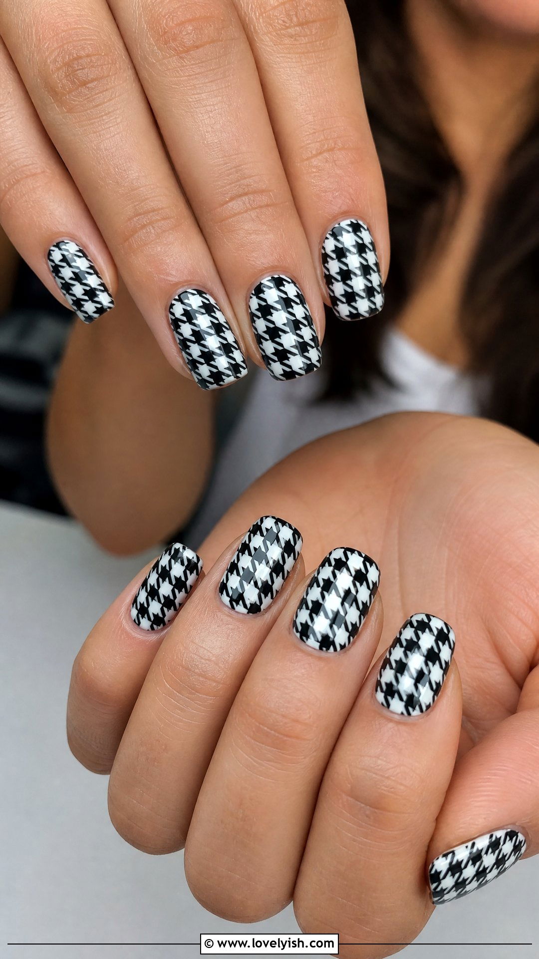 Houndstooth Textile Print Nails - 37 nails art ideas - 37 nails art ideas